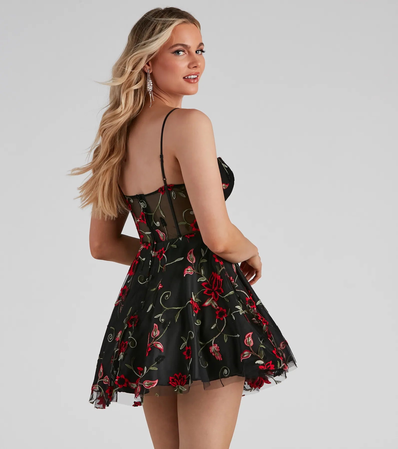 Jessica Embroidered Illusion Party Dress - Image 3
