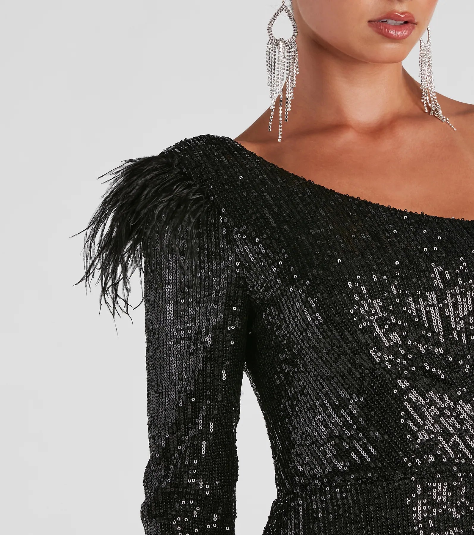 Cassidy Formal Sequin Feather Dress - Image 2
