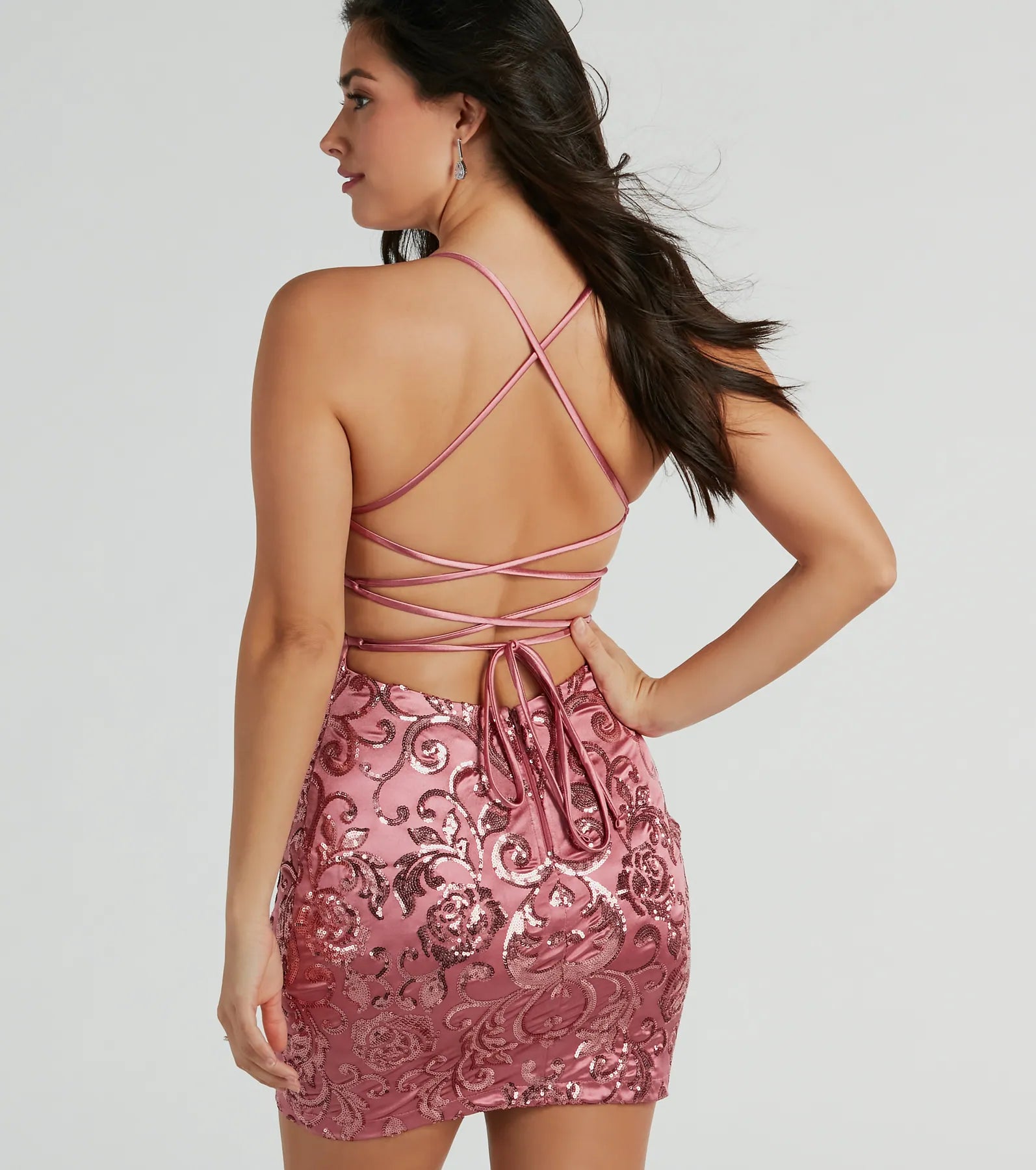 Abby Lace-Up Sequin Satin Party Dress - Image 2