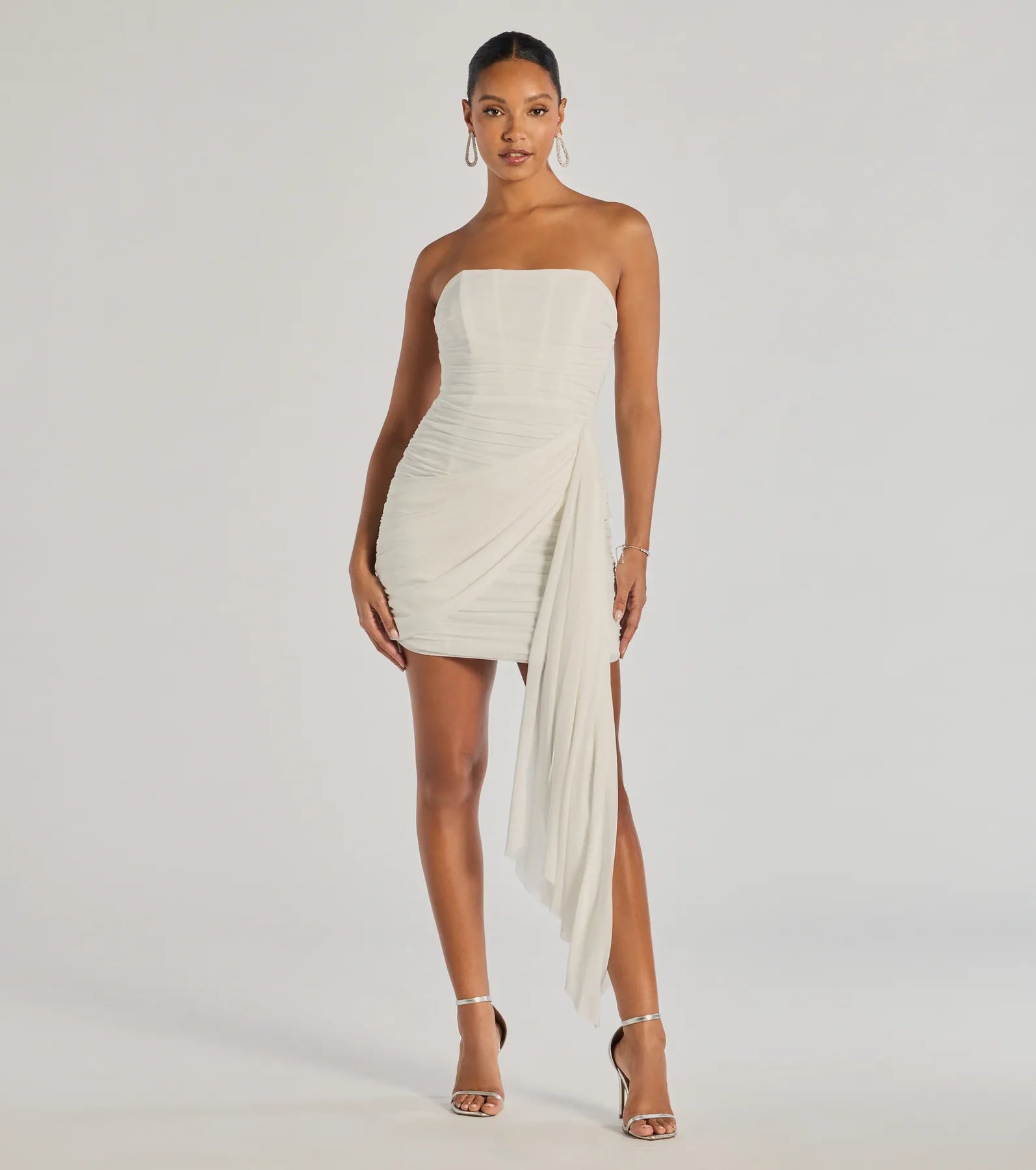 Kaiya Strapless Bodycon Ruched Mesh Mini Dress - Image 9
