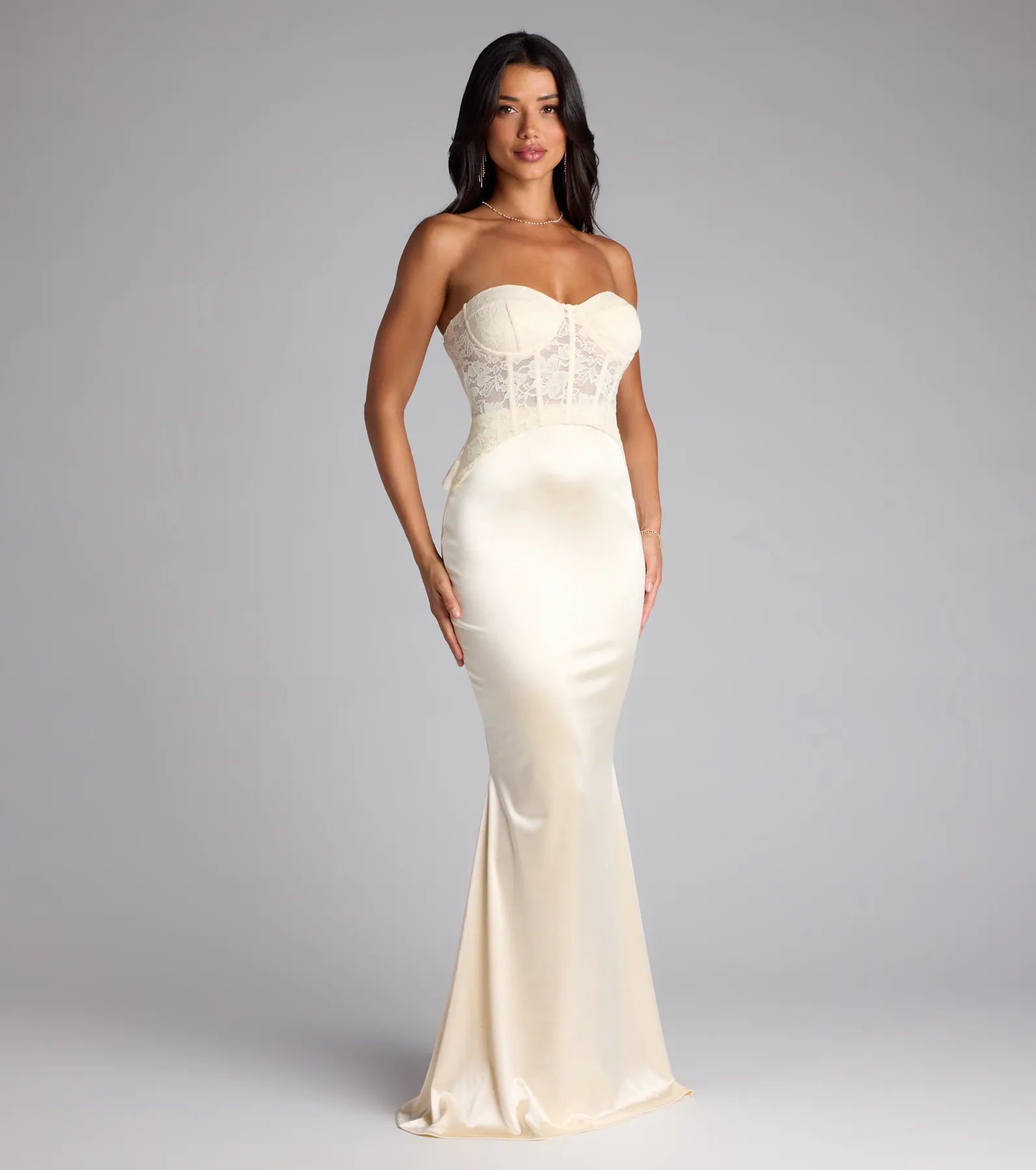 Ciara Lace Corset Satin Mermaid Formal Dress - Image 4
