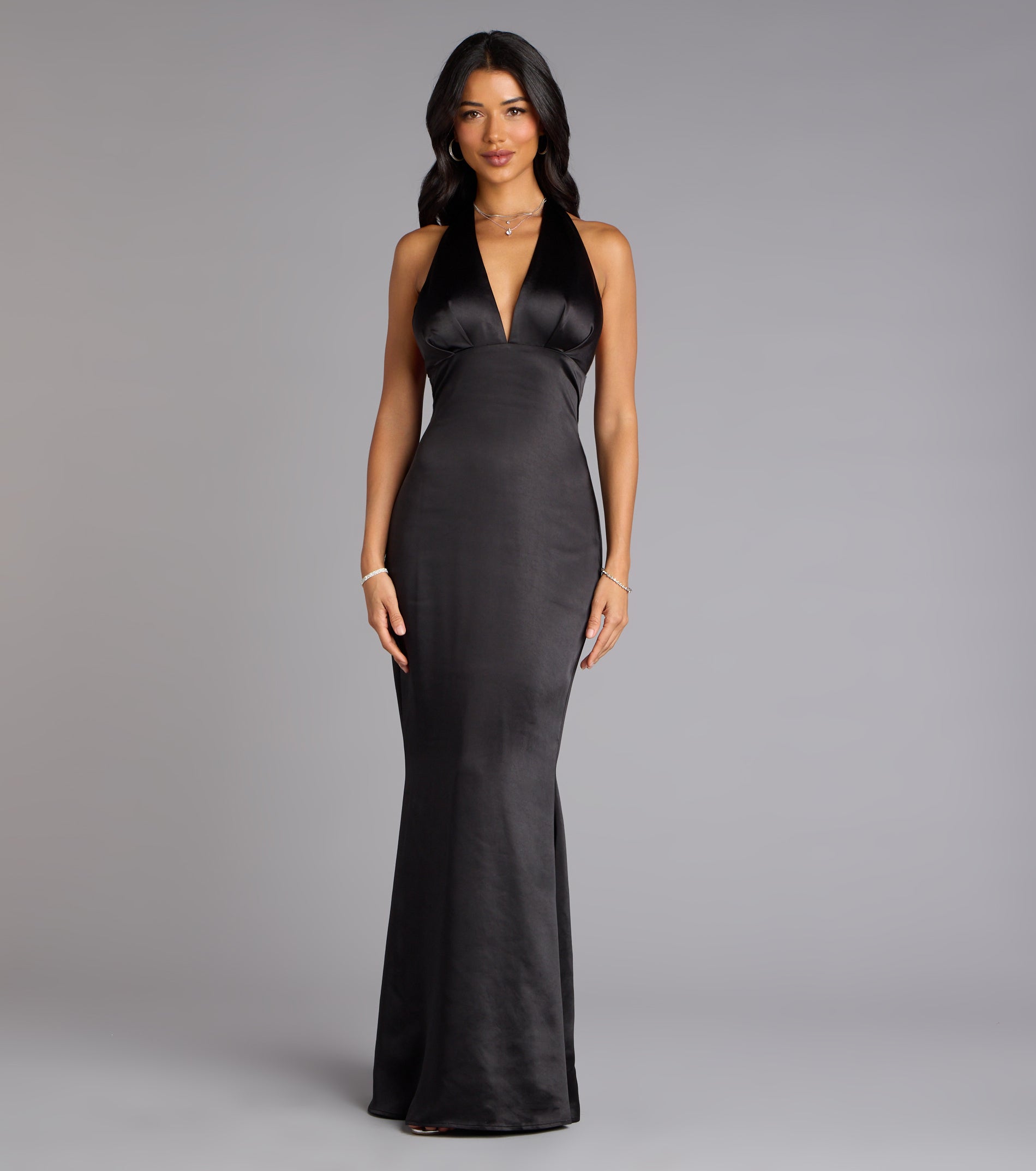 Erika Halter Satin Column Formal Dress - Image 13