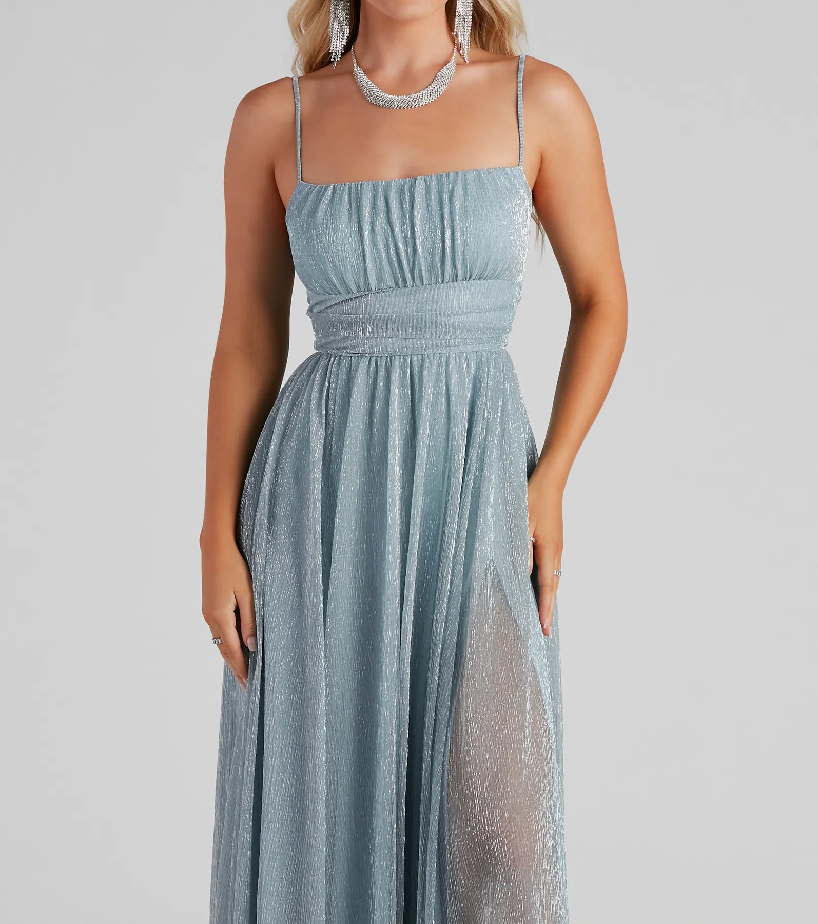 Adler Formal Metallic Sparkle A-Line Dress - Image 4