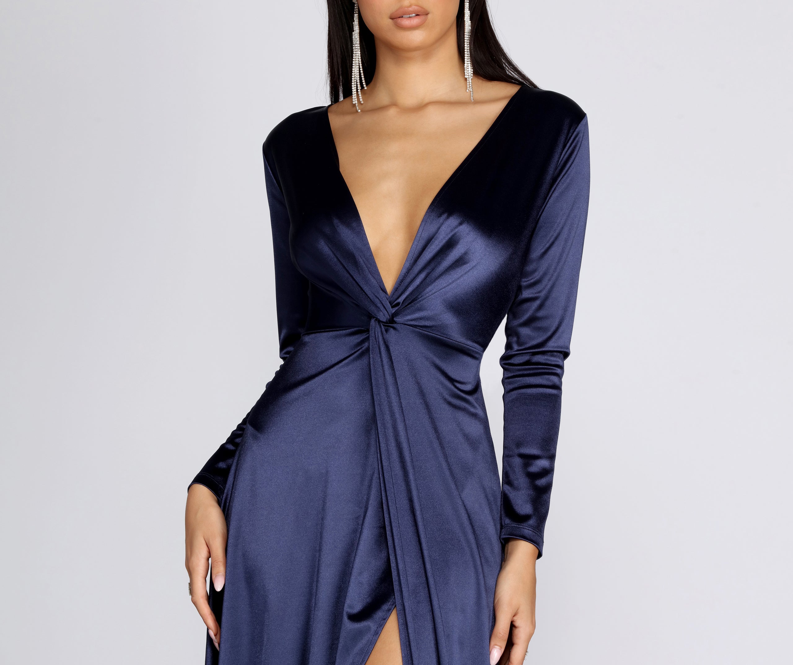 Cynthia Satin Slit Formal Dress - Image 4