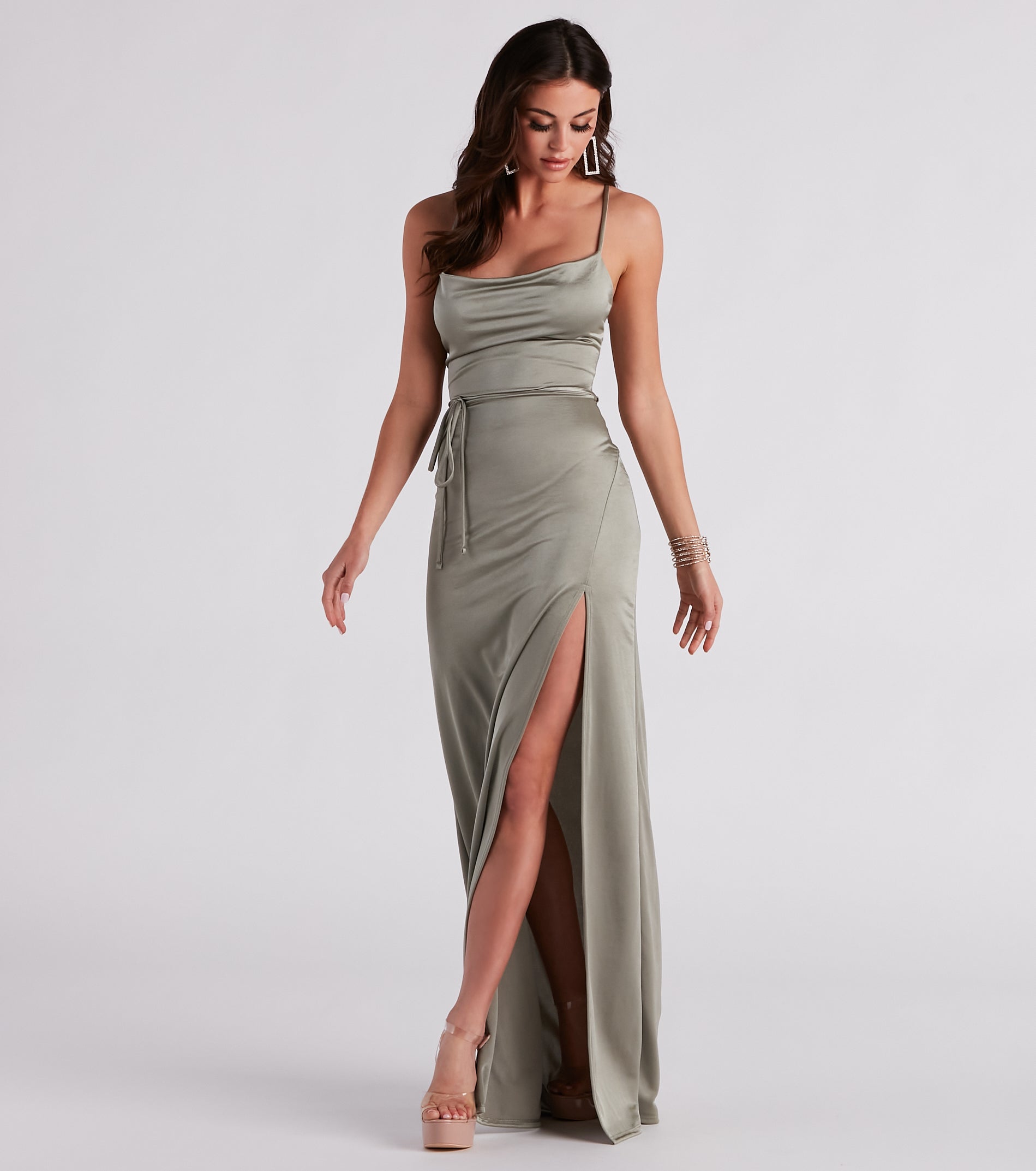 Courtney Tie-Front Satin Formal Dress - Image 3