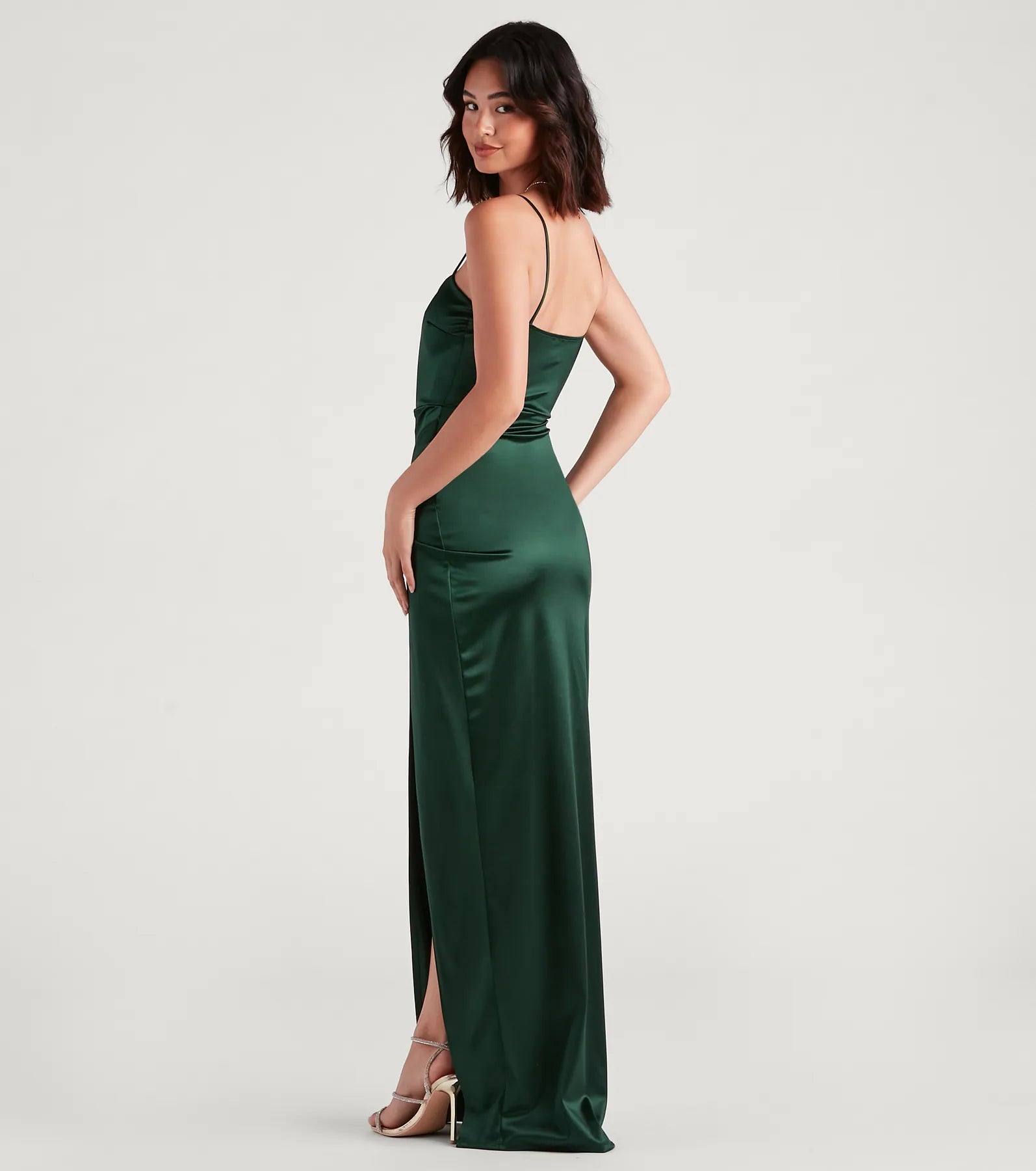 Mayra Formal Satin Slit Long Dress - Image 14