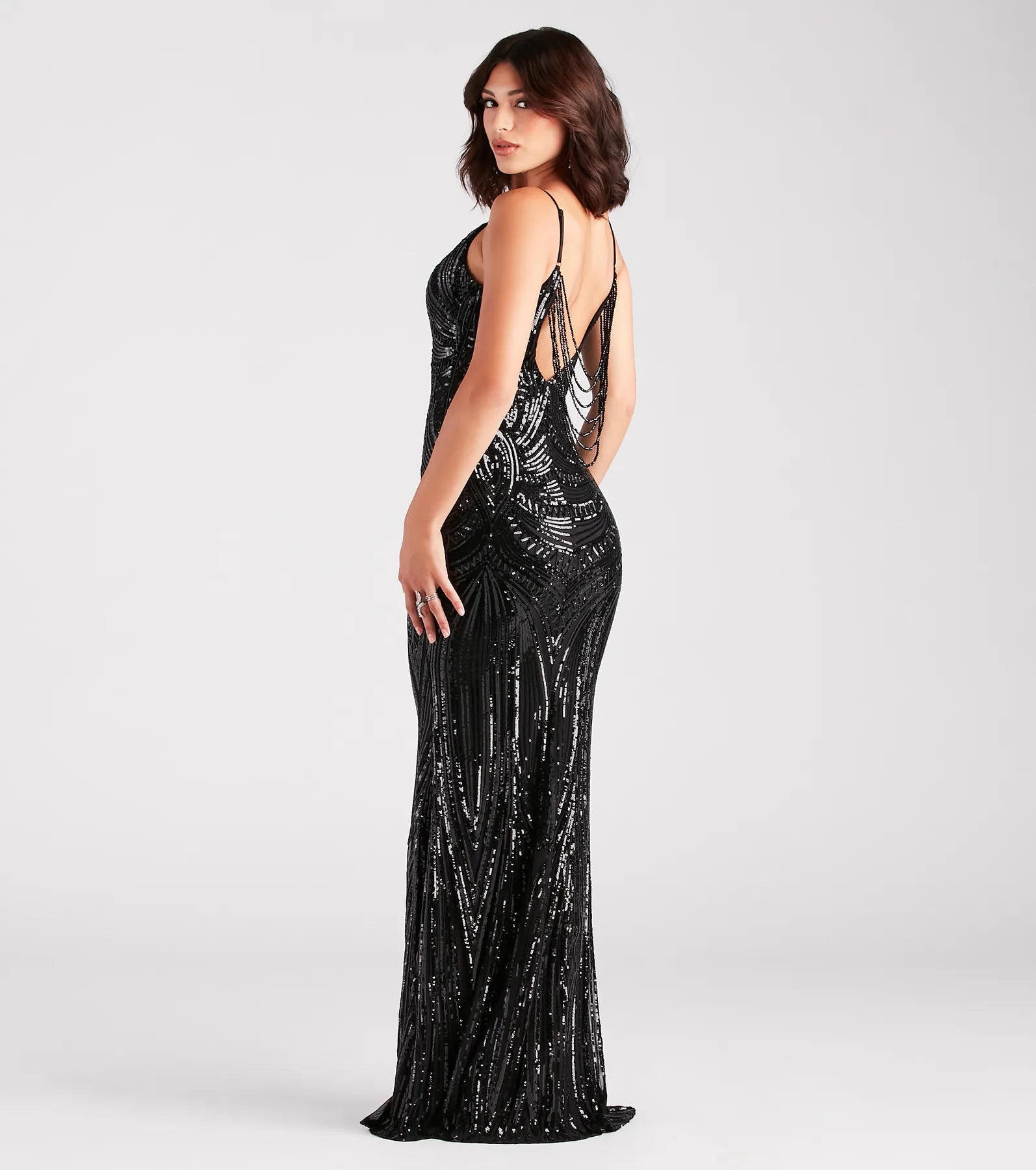 Pauline Formal Sequin Draped Bead Bodycon Dress - Image 2