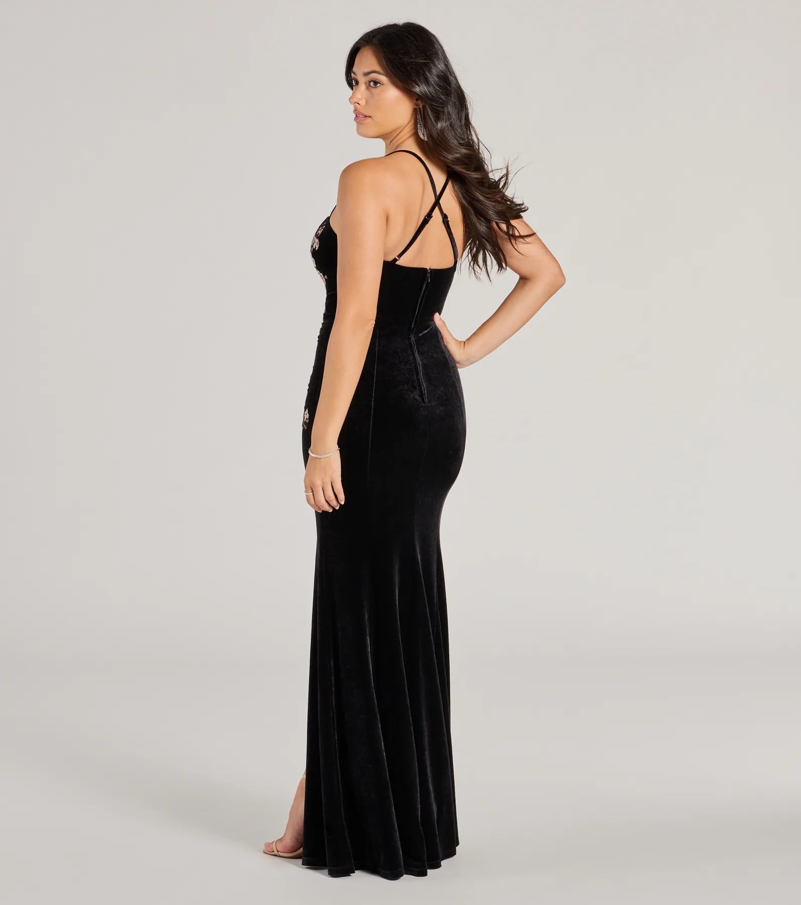Angelica Floral Applique Velvet Mermaid Dress - Image 2