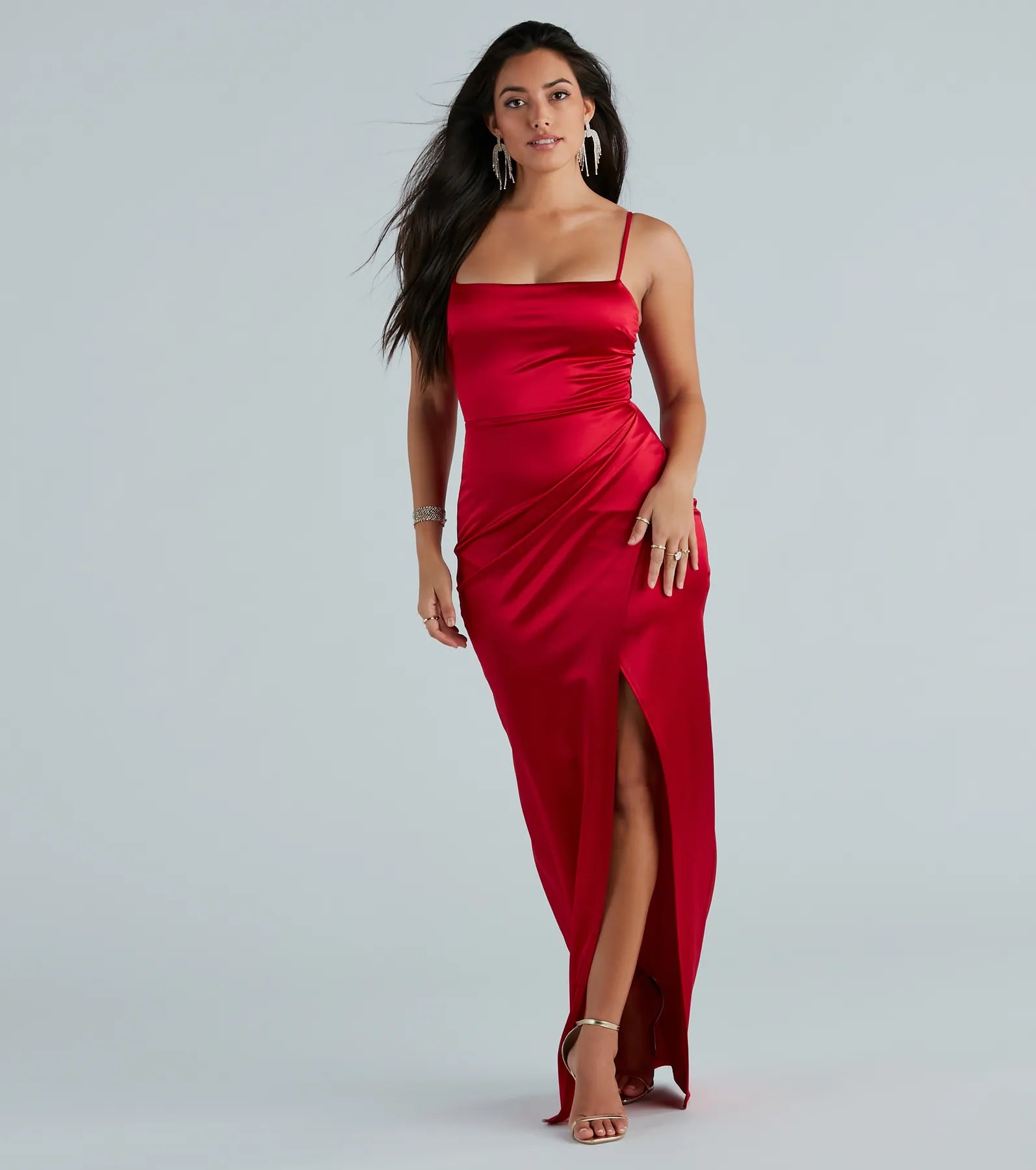 Mayra Formal Satin Slit Long Dress - Image 5