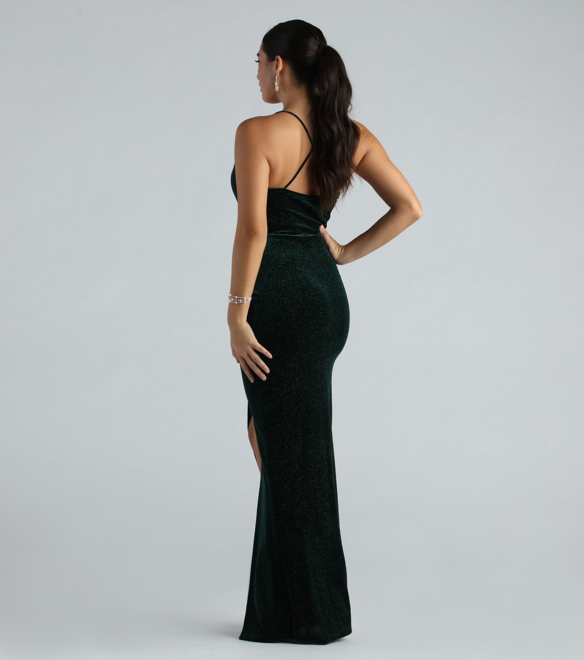 Prianka Formal Glitter Velvet Cowl Neck Dress - Image 2