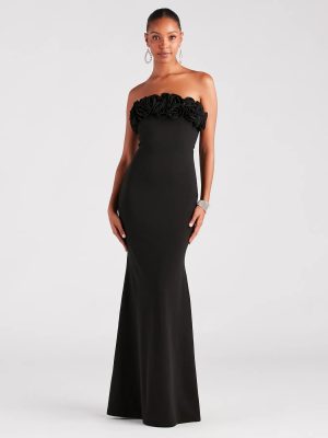Paula Formal Crepe Rose Strapless Mermaid Dress