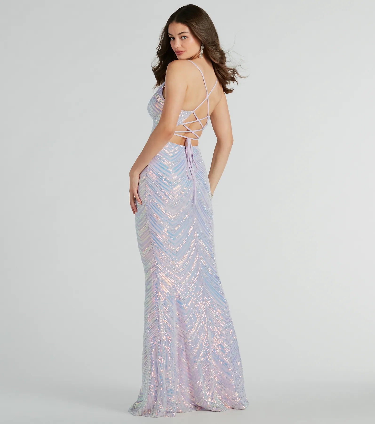 Shannon Lace-Up Sequin Mesh Mermaid Formal Dress - Image 3
