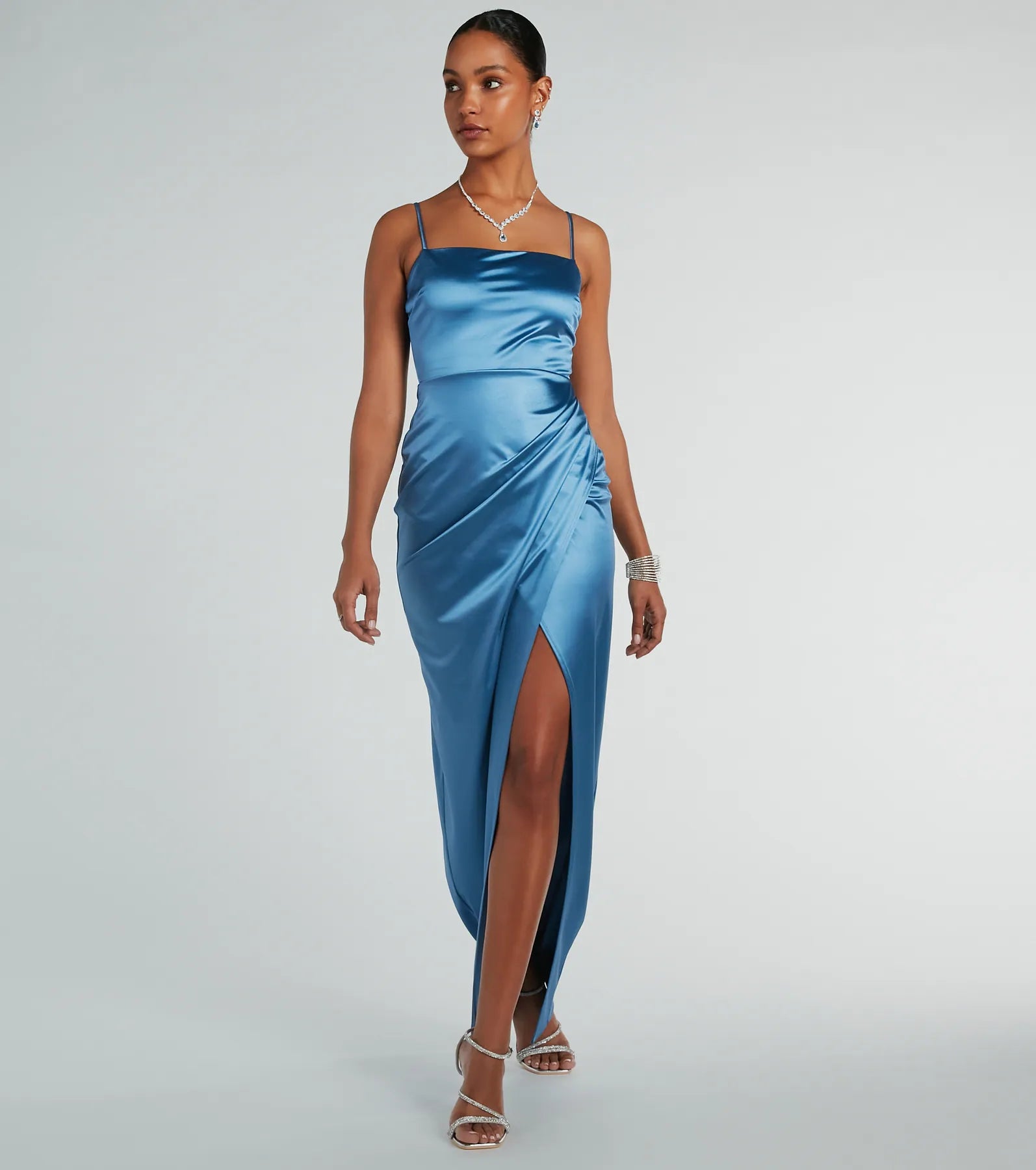 Mayra Formal Satin Slit Long Dress - Image 41