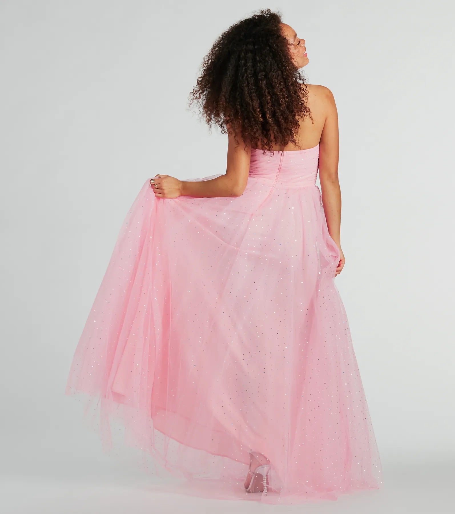 Marie Strapless A-Line Glitter Mesh Formal Dress - Image 2
