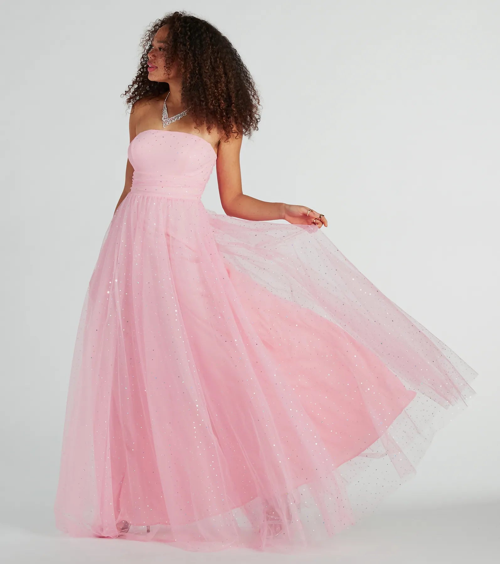 Marie Strapless A-Line Glitter Mesh Formal Dress - Image 3