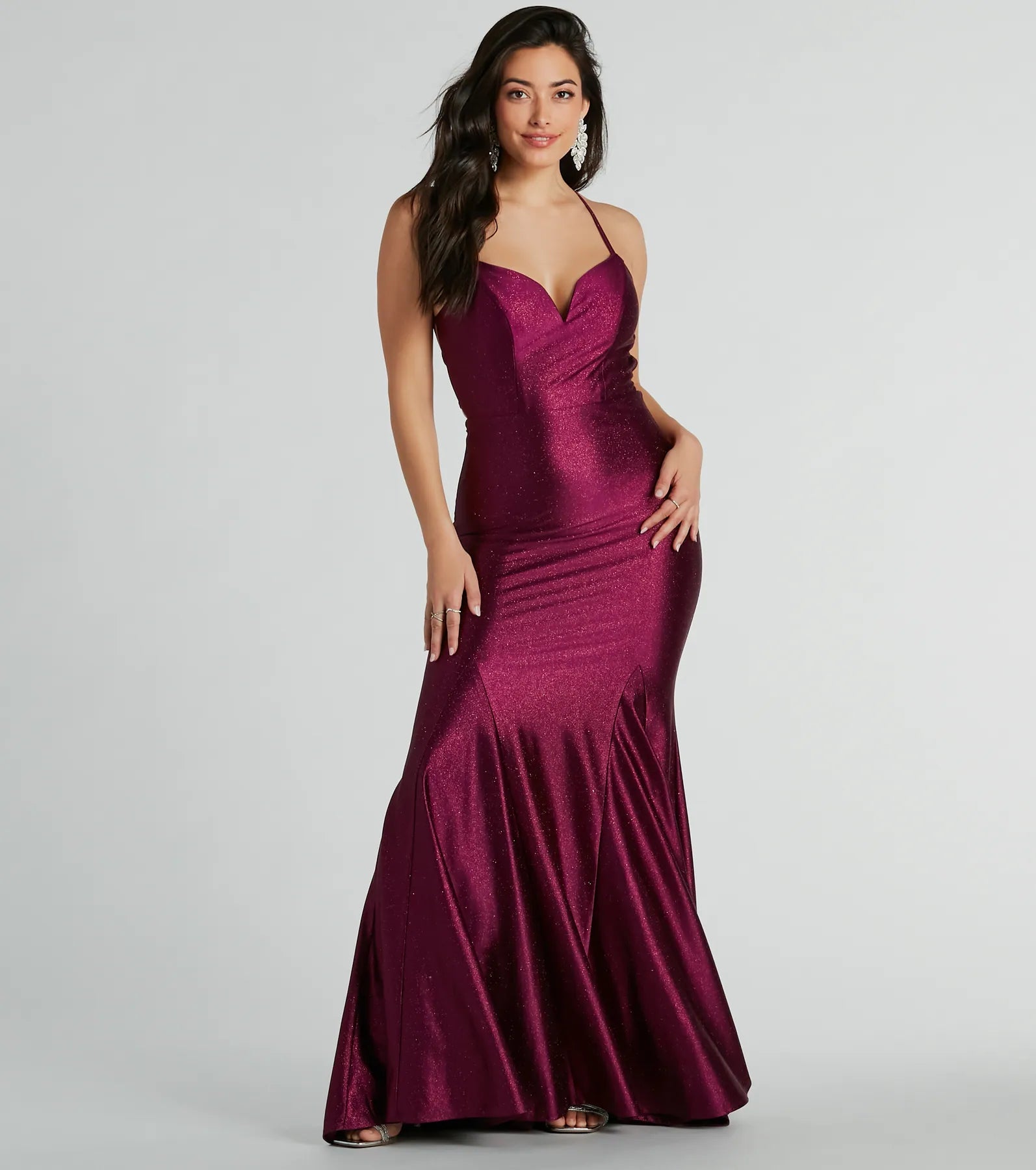 Mindy Strappy Back Mermaid Satin Glitter Dress - Image 6