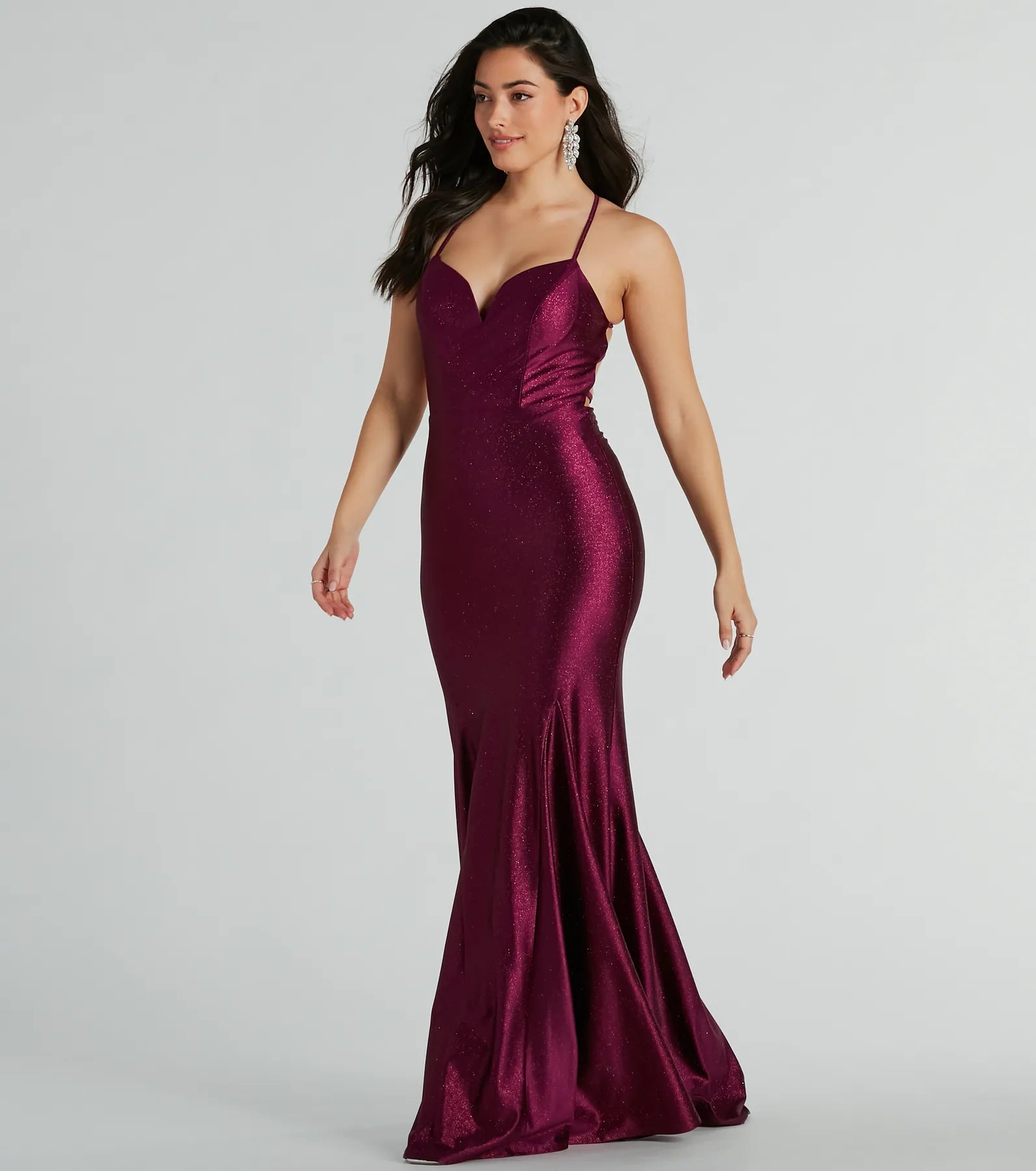 Mindy Strappy Back Mermaid Satin Glitter Dress - Image 7