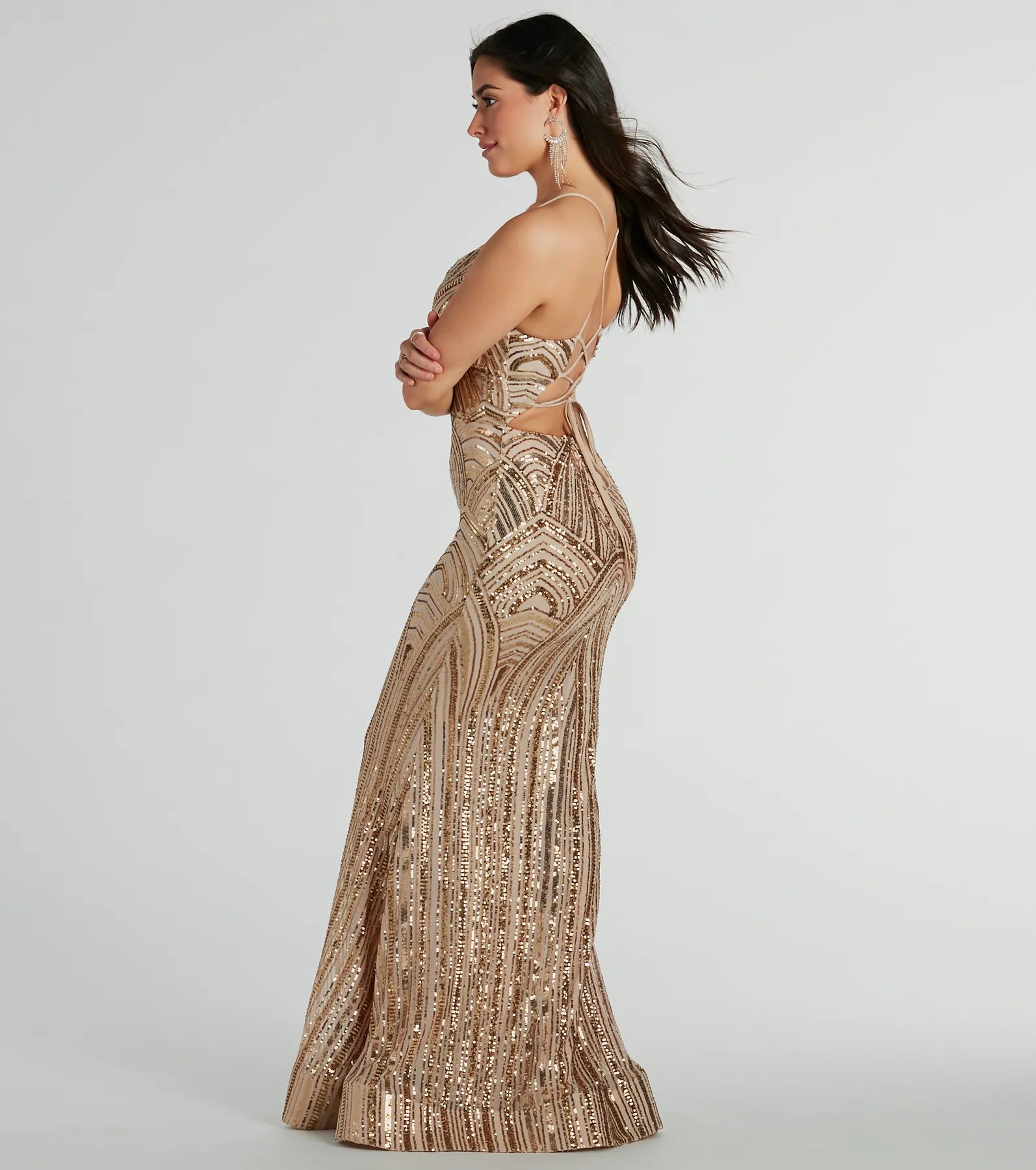 Francesca Lace-Up Mermaid Sequin Formal Dress - Image 2