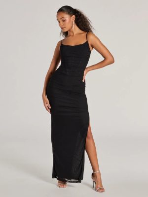 Gloria V-Neck Lace Corset Slim Mesh Formal Dress