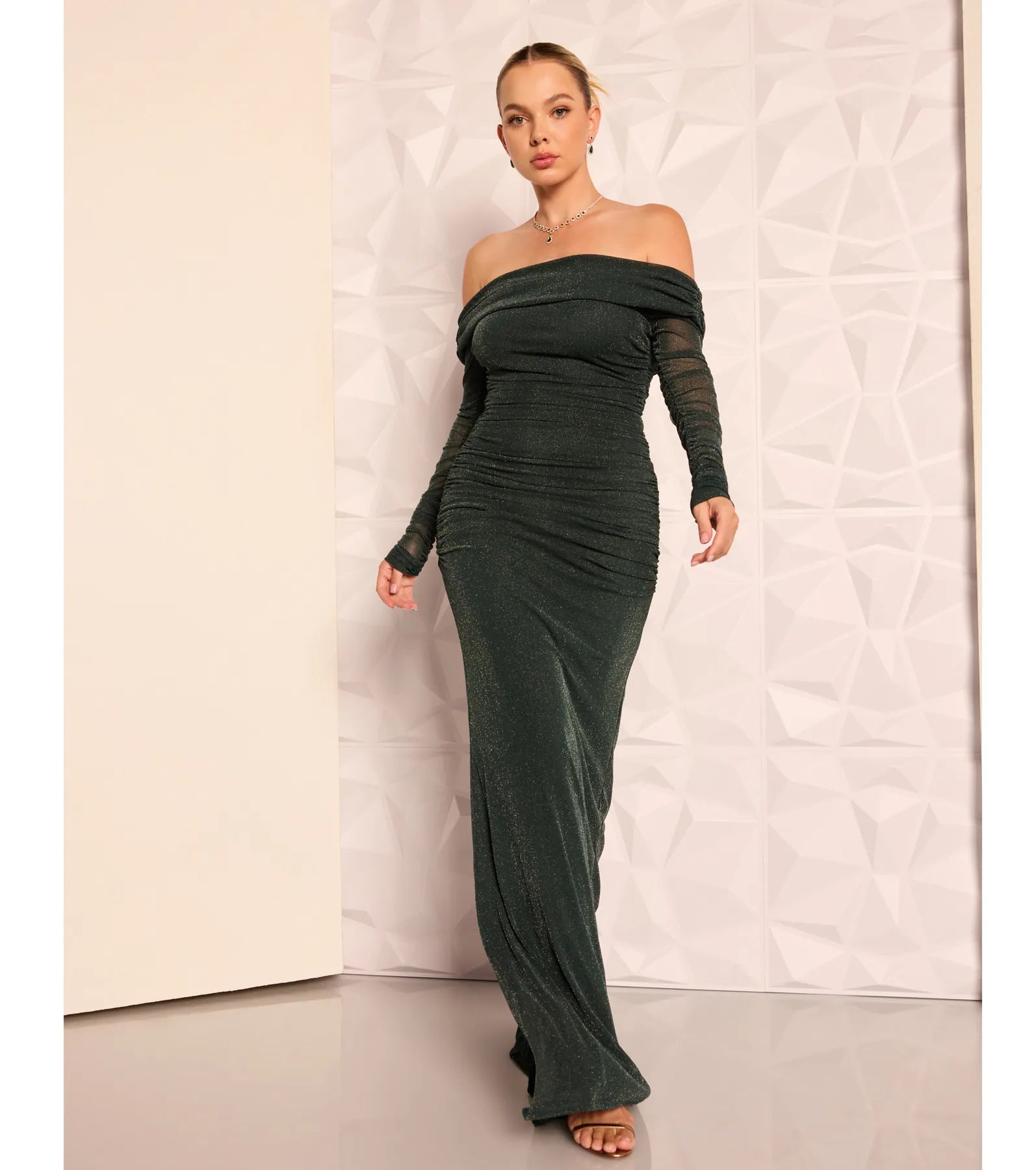 Tova Off The Shoulder Glitter Mermaid Dress - Image 5