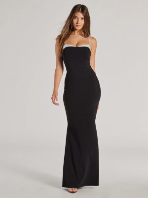 Irie Contrast Trim Long Crepe Mermaid Dress