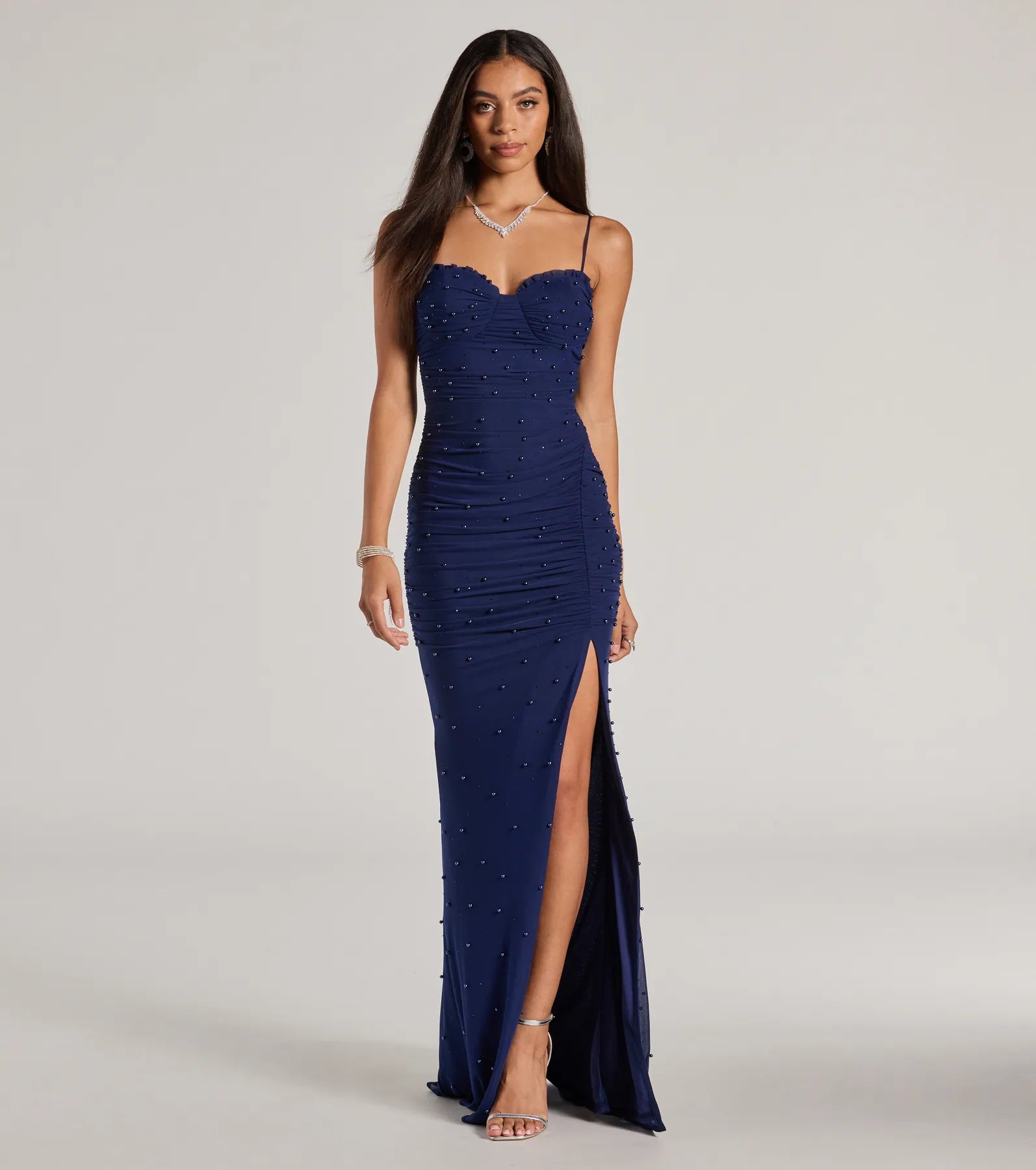 Milena Faux Pearl Mesh High Slit Mermaid Dress - Image 10
