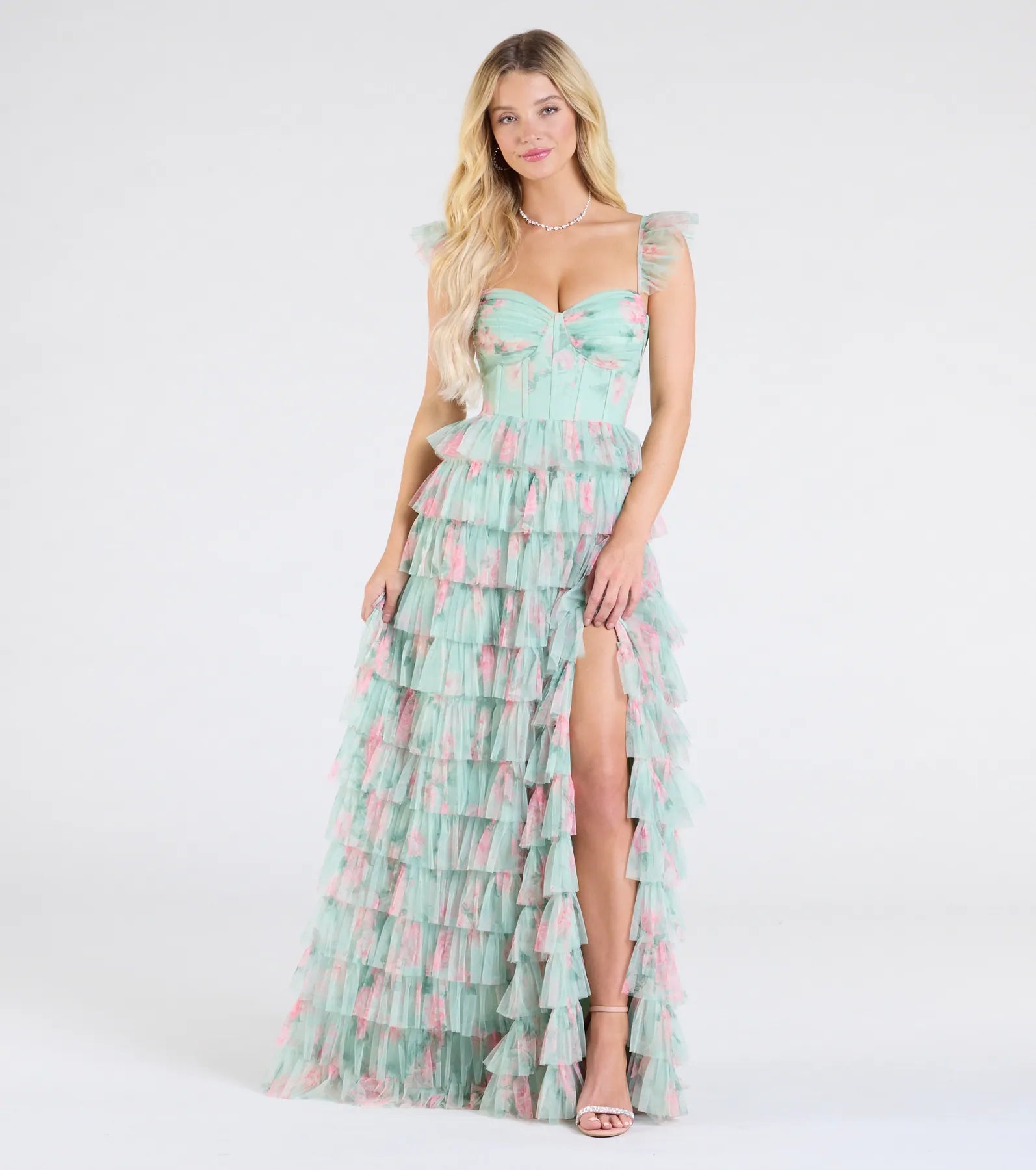 Reyna Corset Slit A-Line Floral Formal Dress - Image 2