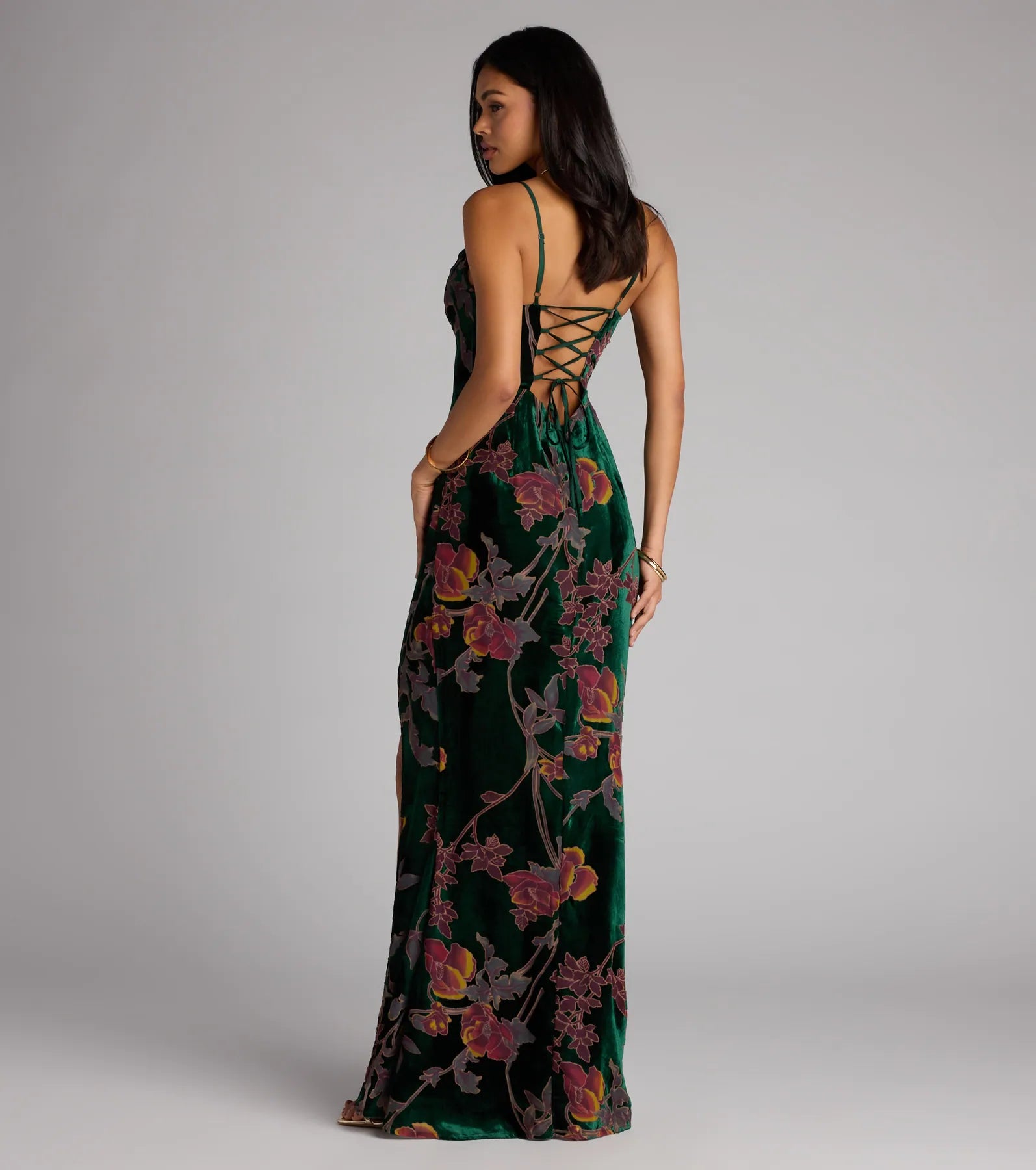 Melanie Floral Velvet Lace-Up Formal Dress - Image 2