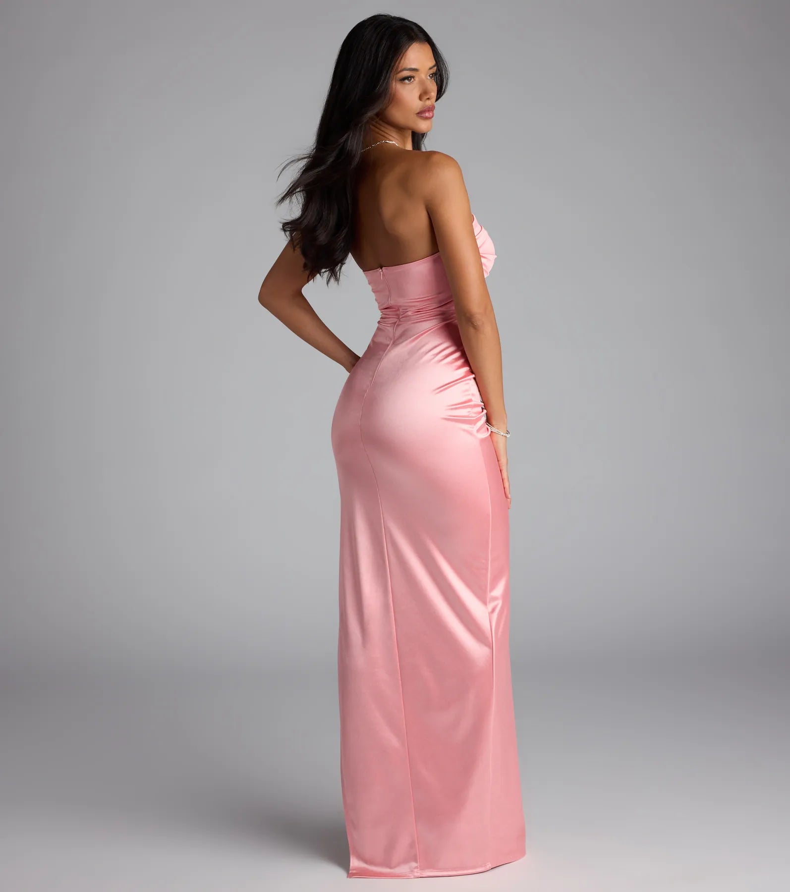 Brianna Satin Strapless High Slit Column Dress - Image 2