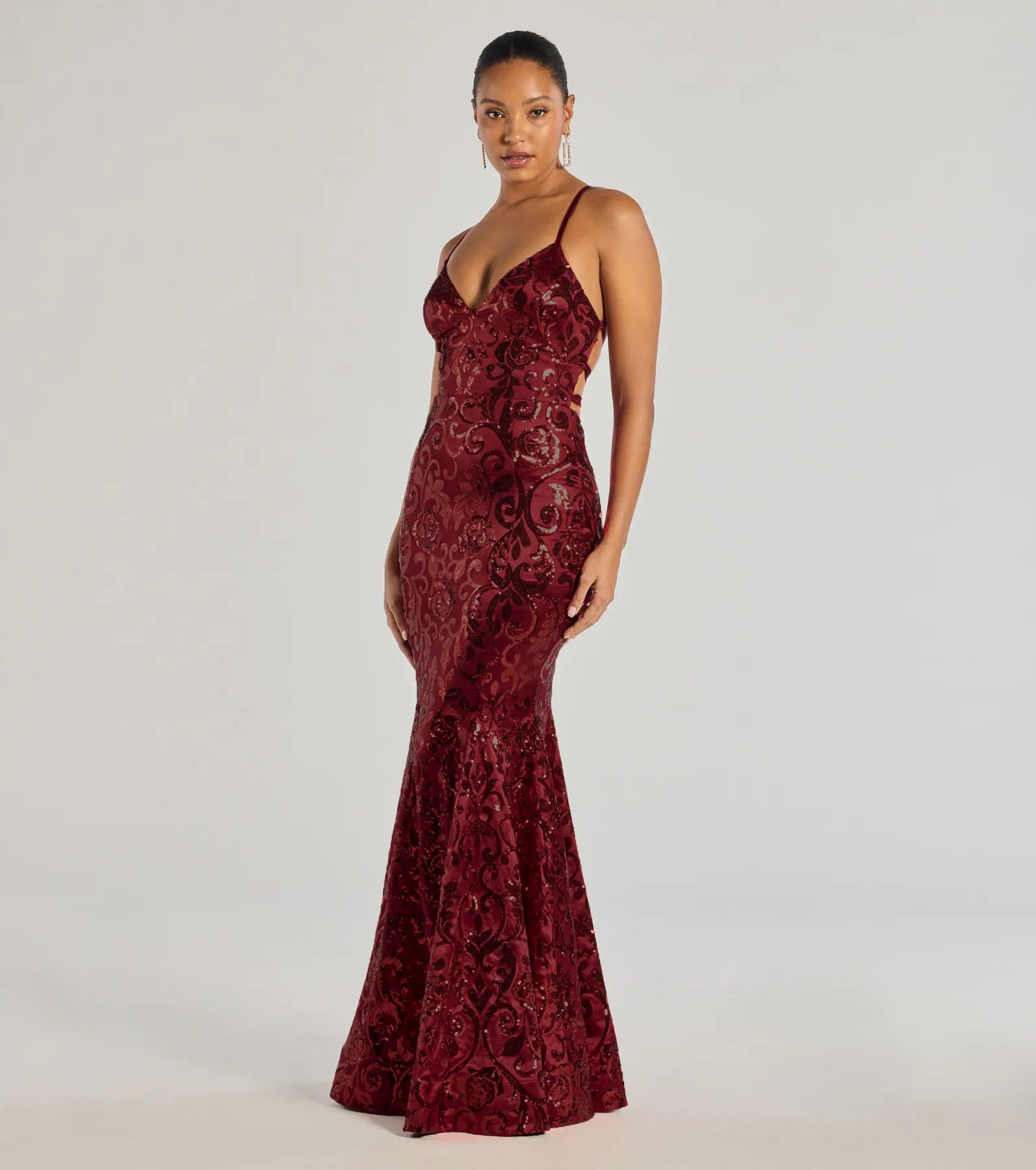 Saskia Lace-Up Mermaid Sequin Satin Formal Dress - Image 12