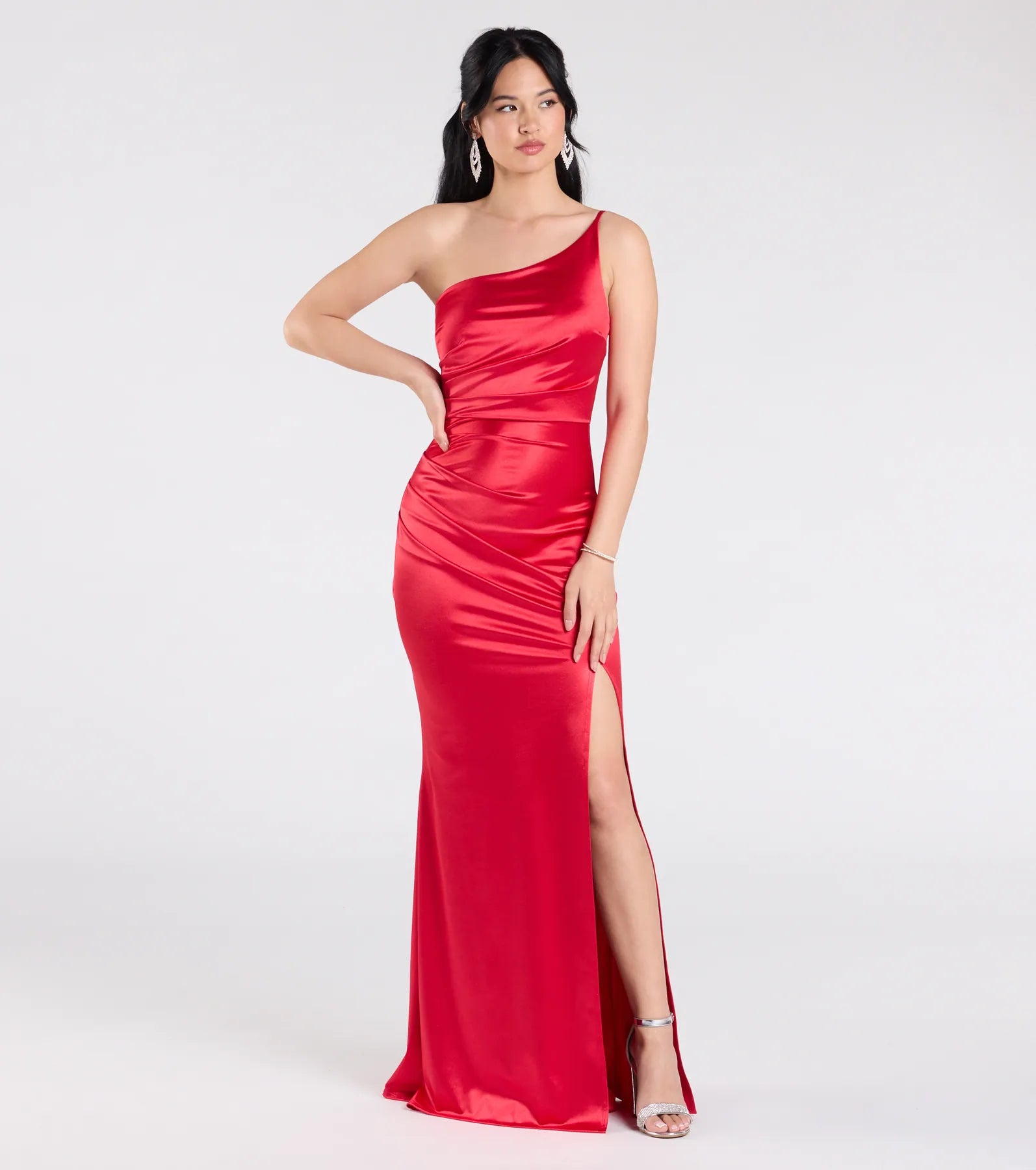 Contessa One-Shoulder Slit Satin Formal Dress - Image 5
