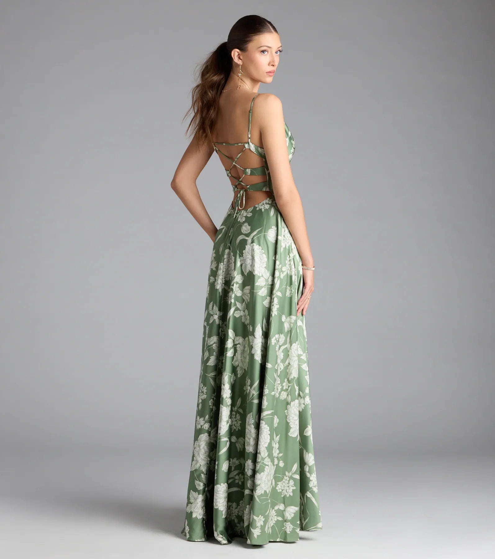 Robina Lace-Up A-Line Floral Satin Formal Dress - Image 2