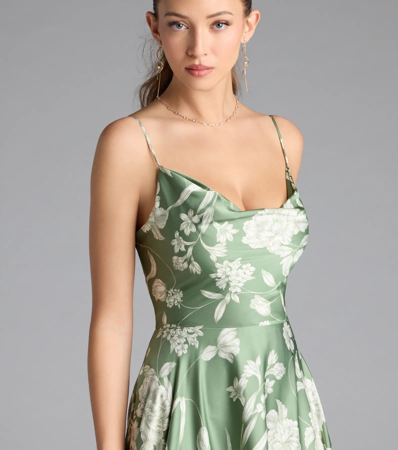 Robina Lace-Up A-Line Floral Satin Formal Dress - Image 3