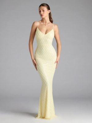 Kaylie V-Neck Bodycon Sequin Bead Formal Dress