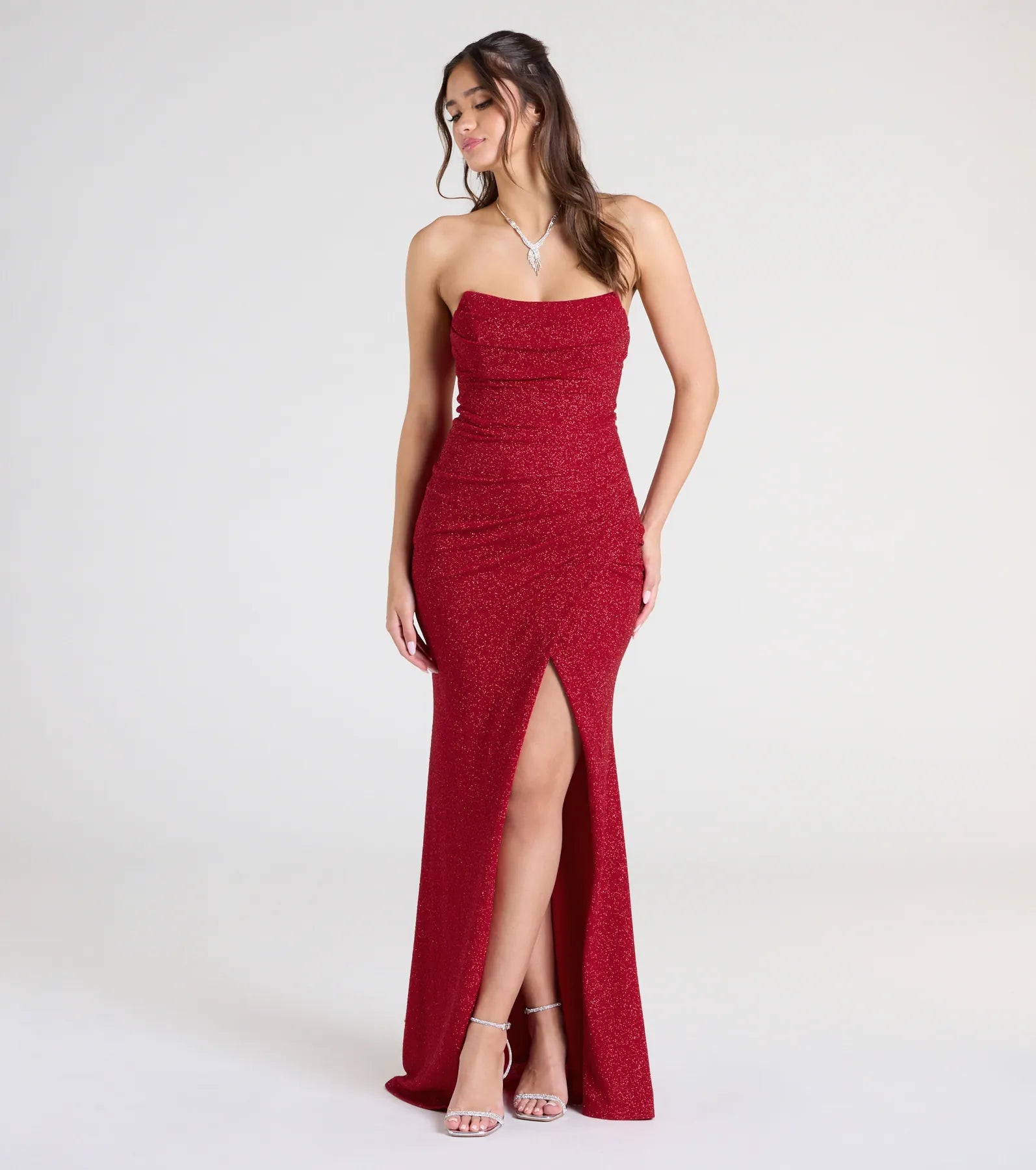 Perry Glitter Knit Wrap Slit Mermaid Dress - Image 6