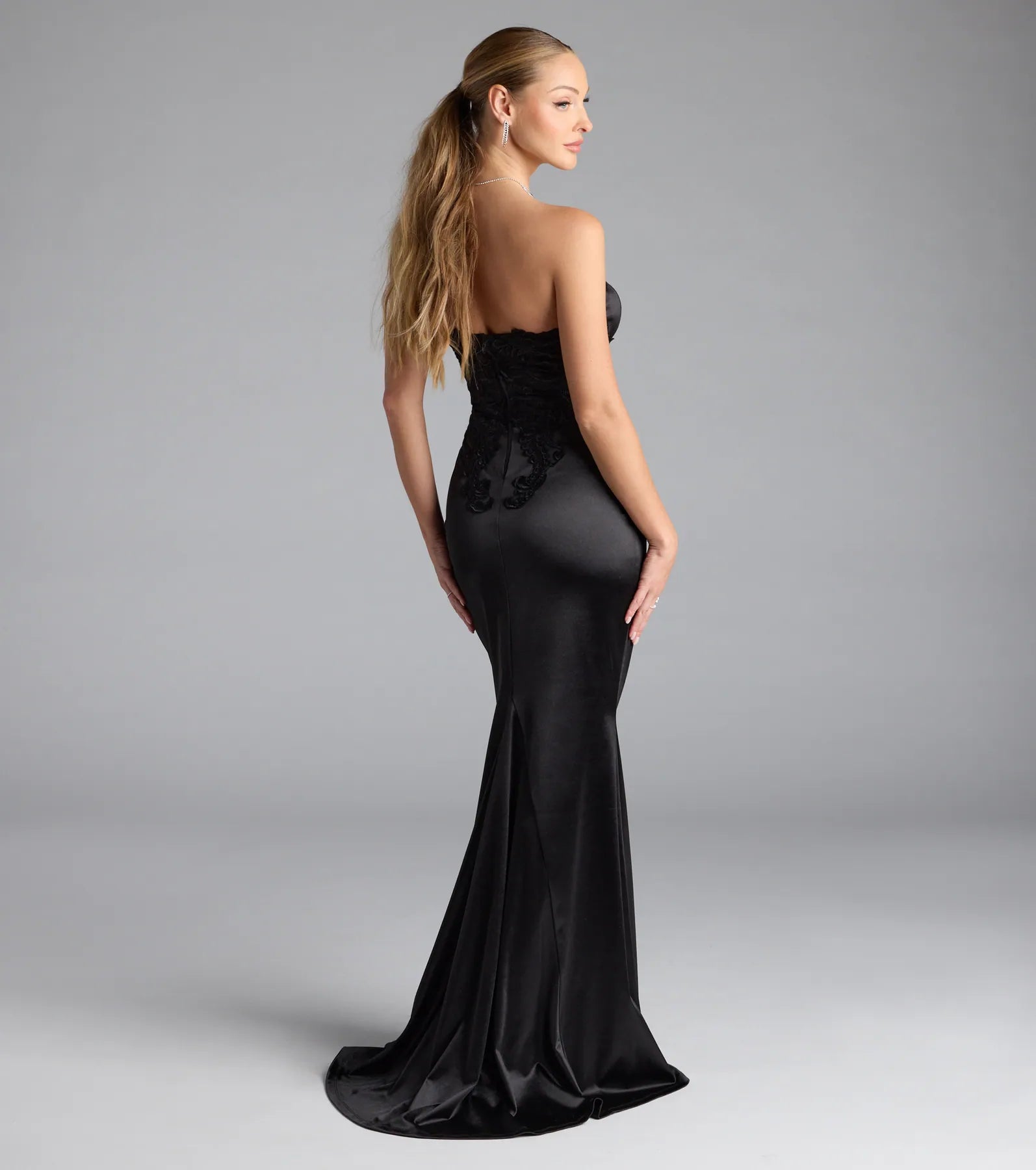 Amari Strapless Applique Mermaid Satin Formal Dress - Image 2