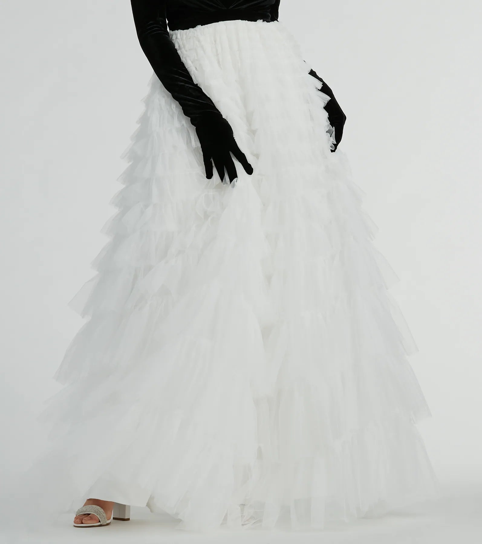 Carrie A-Line Ruffled Mesh Ball Gown With Gloves - Image 5