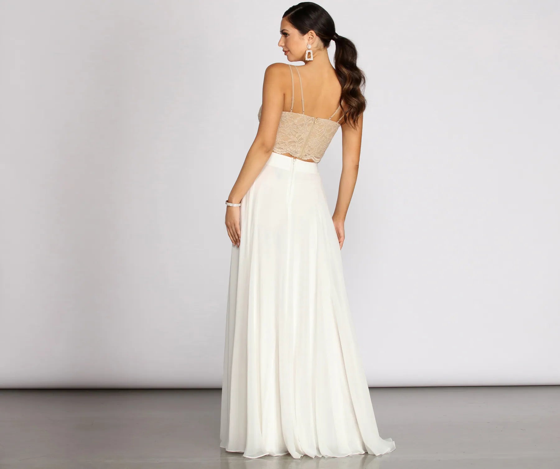 Magnolia Two Piece Scallop Lace Glitter A-Line Dress - Image 2