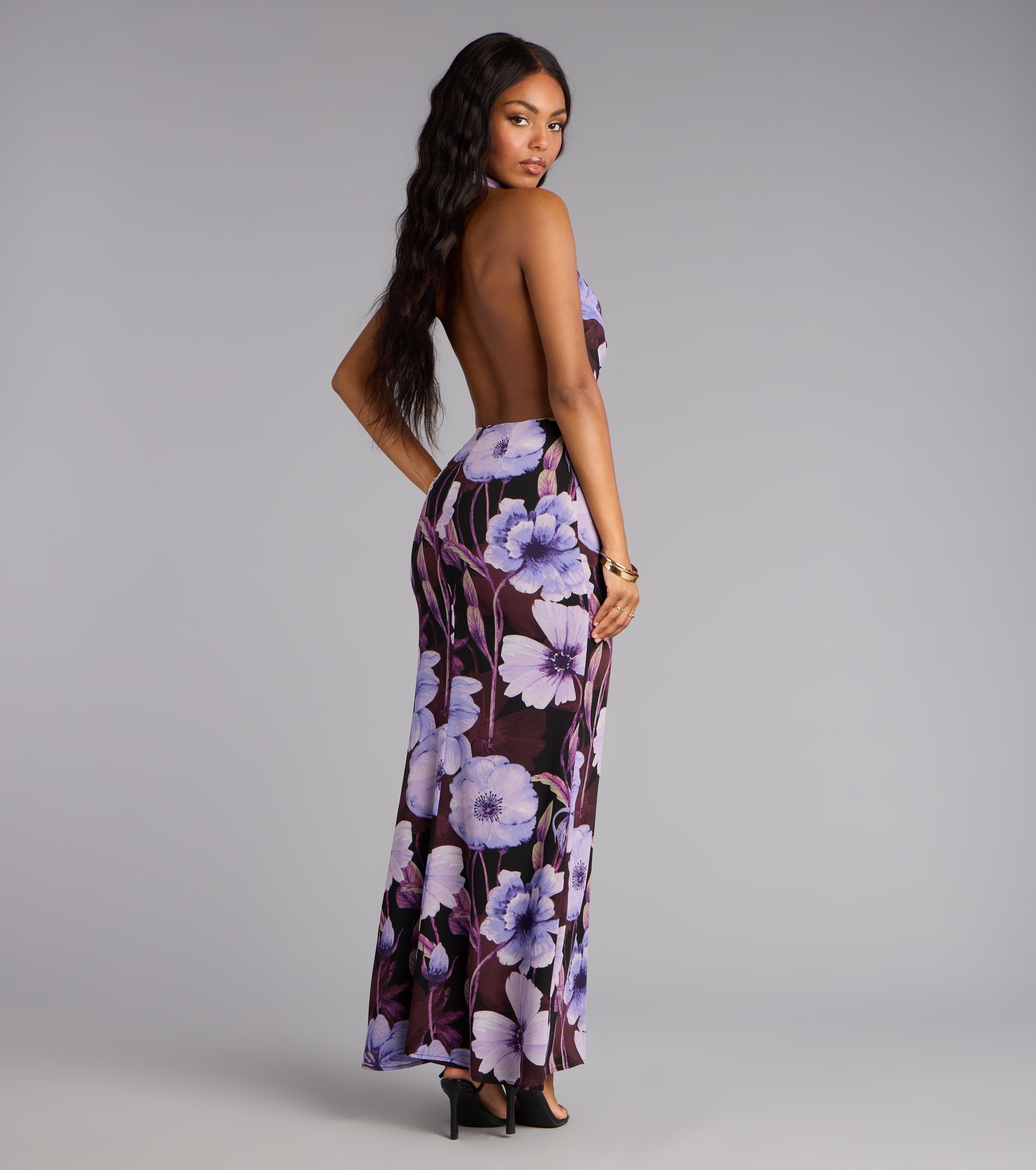 Petal Noir Floral Chiffon Maxi Dress - Image 2