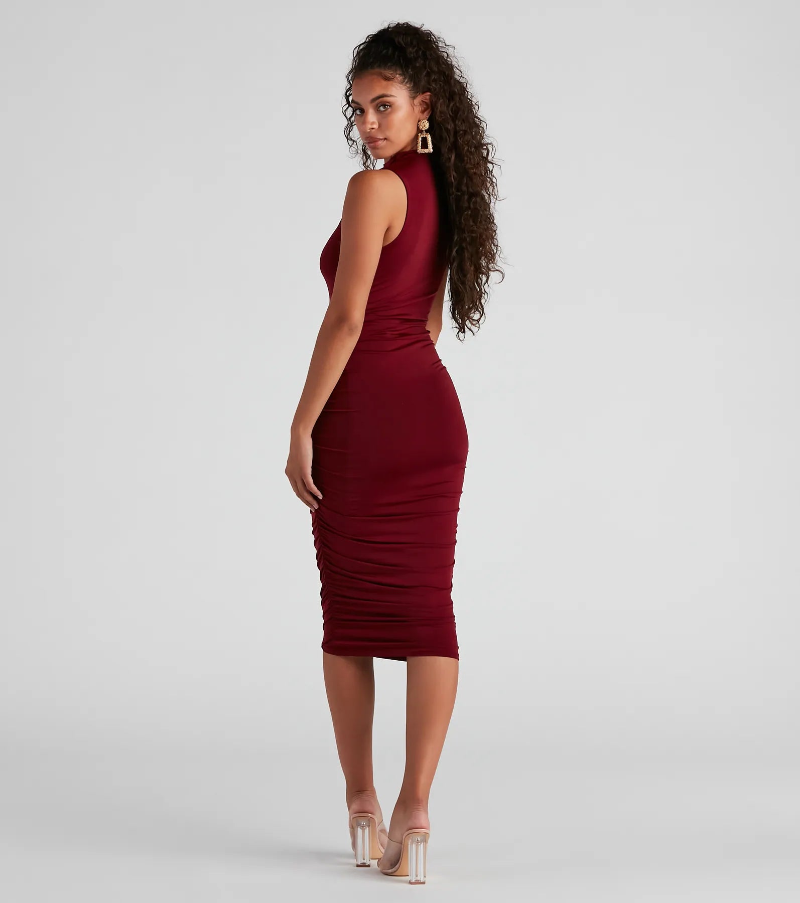 Curves Ahead Sleeveless Ruched Midi Dress - Image 6