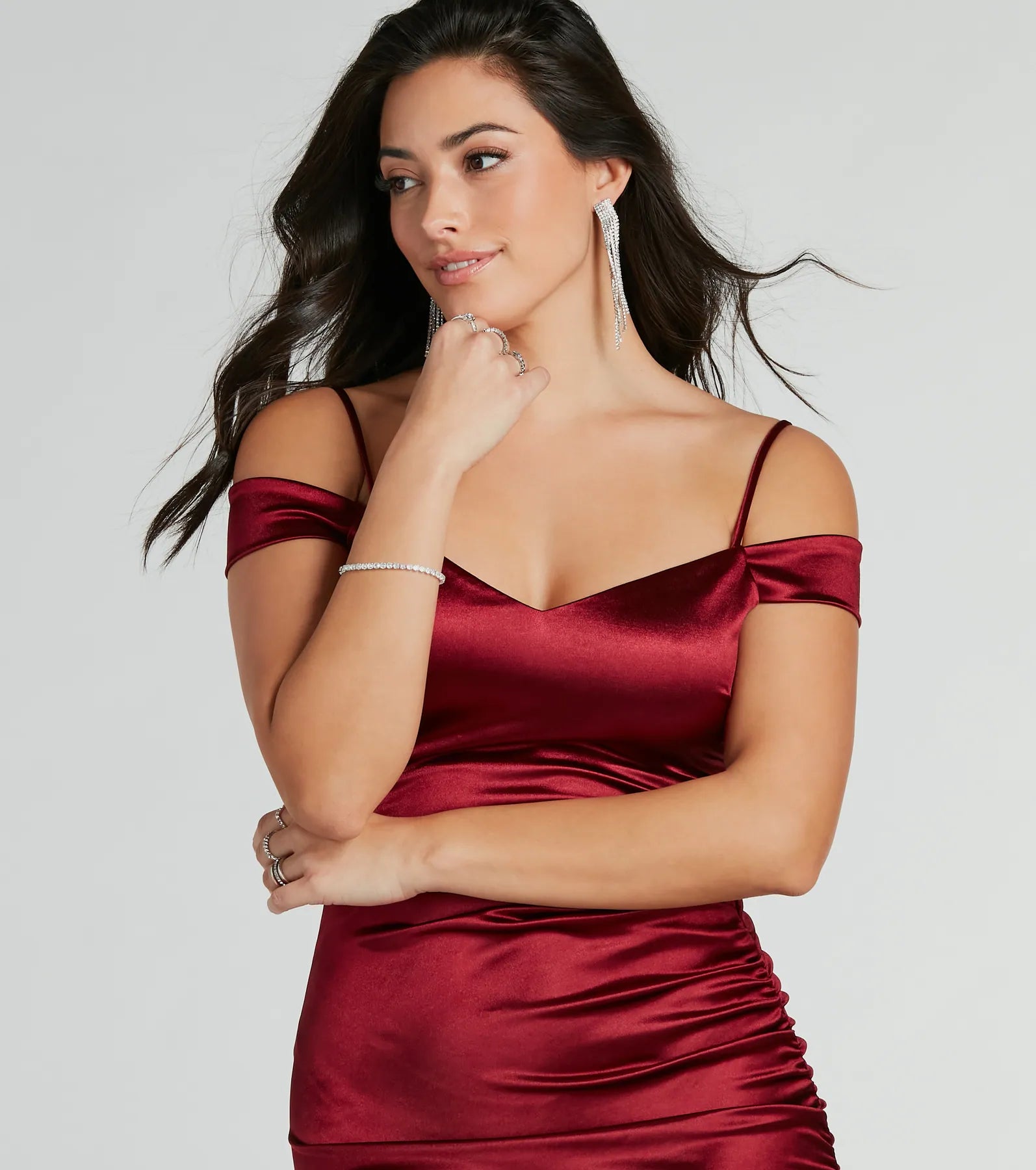 Stunning Arrival Satin Ruched Midi Dress - Image 8