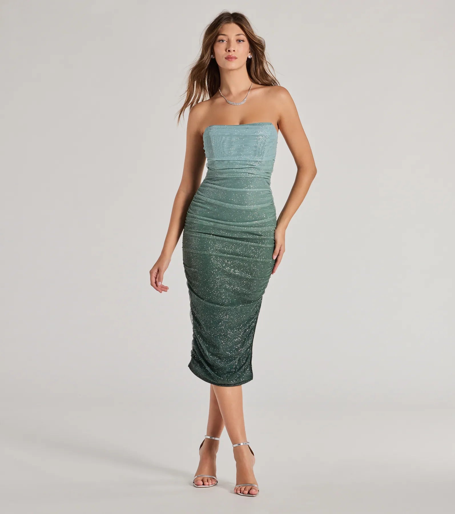 Effortless Dazzle Ombre Glitter Mesh Midi Dress - Image 5