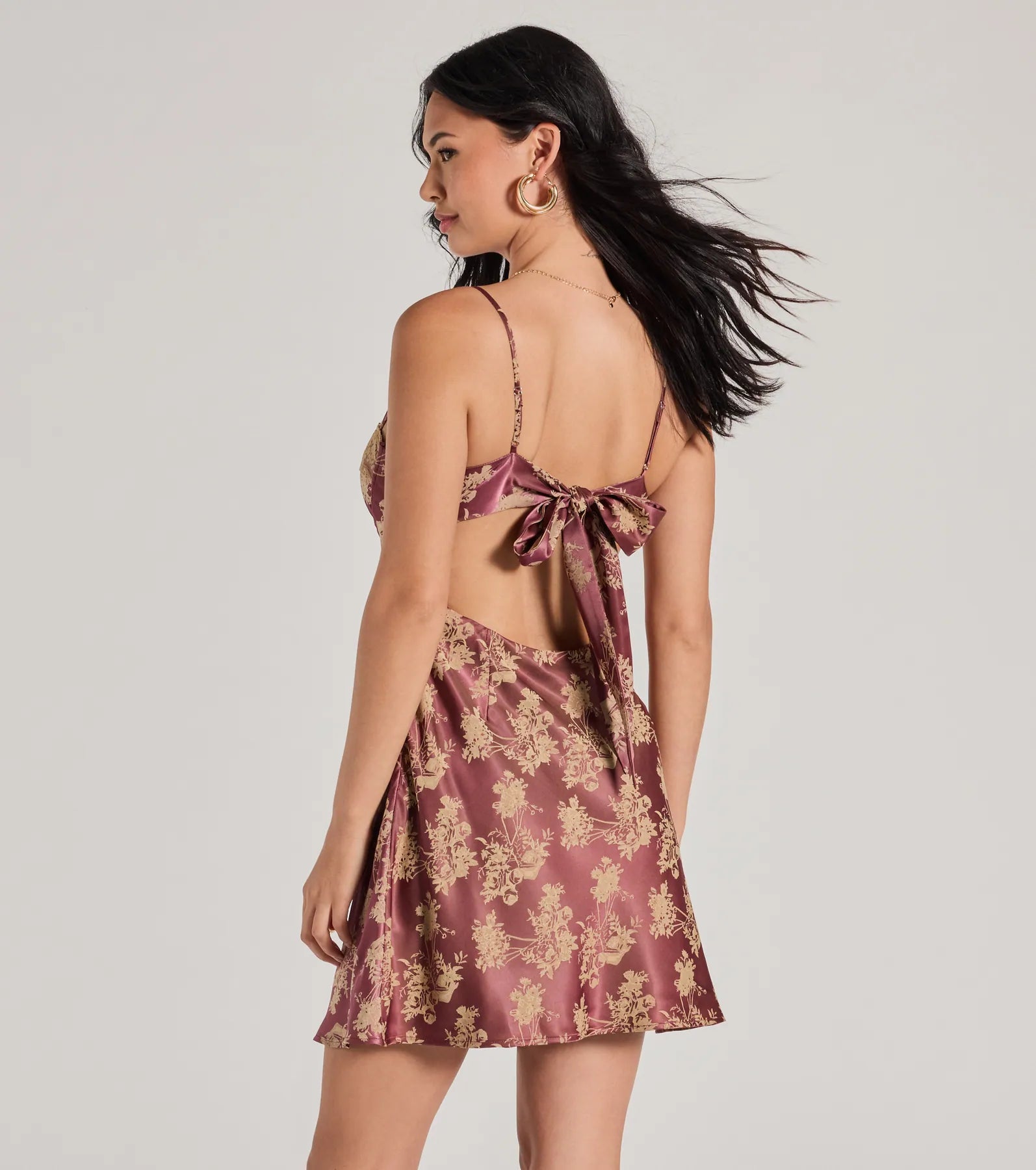Tied To You Lace Trim A-Line Floral Satin Dress - Image 6