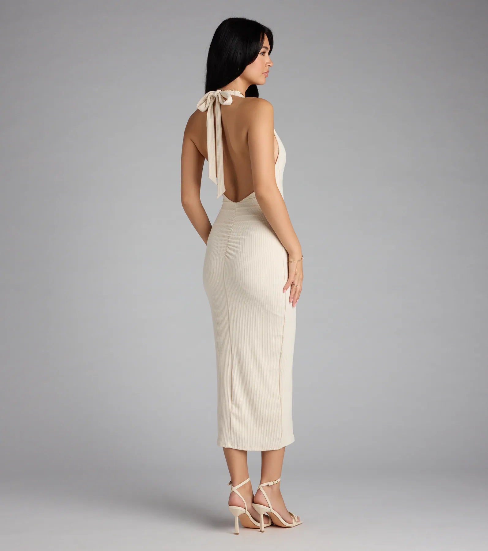 Chic Cutie Ribbed Knit Halter Midi Dress - Image 2