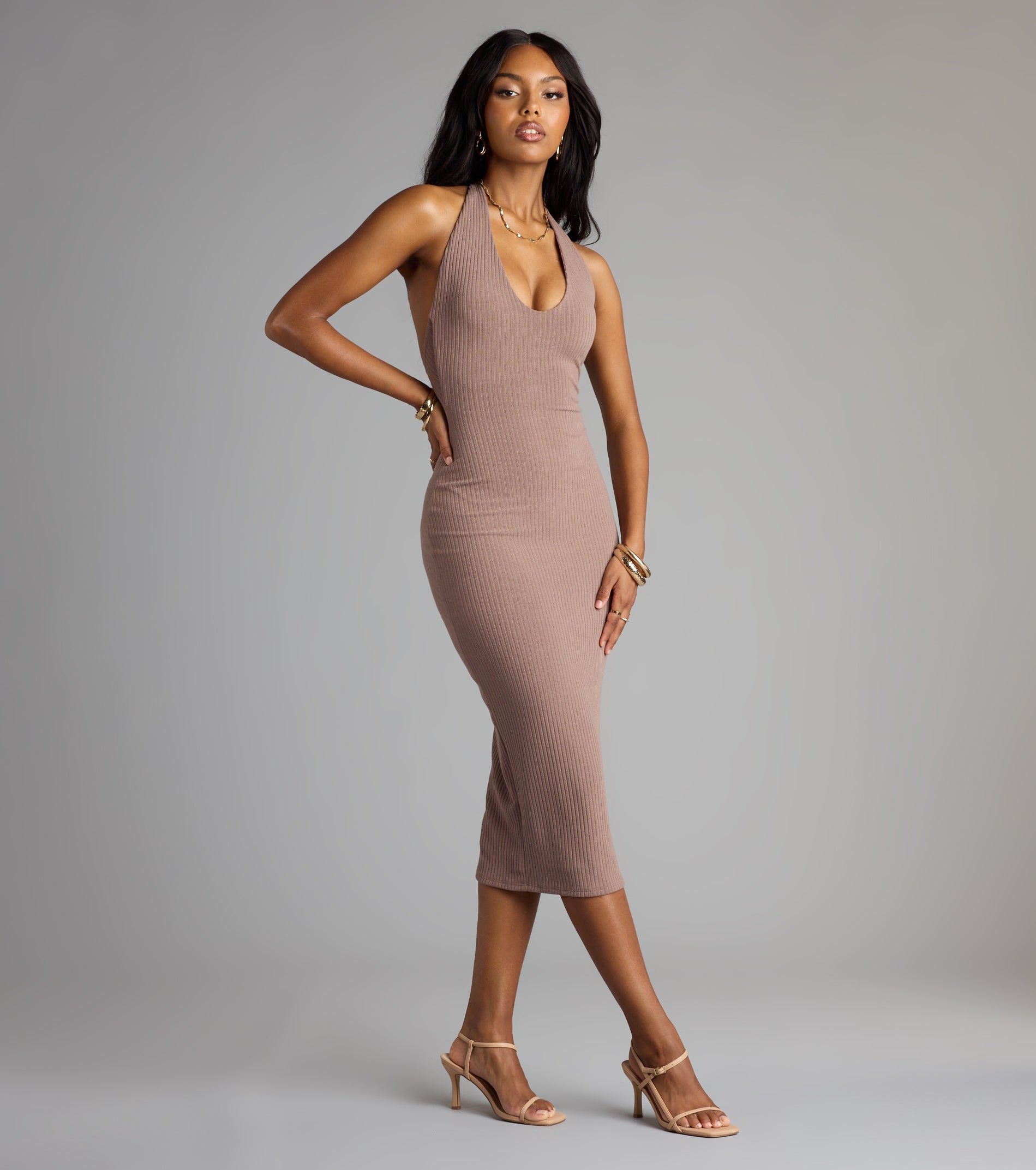 Chic Cutie Ribbed Knit Halter Midi Dress - Image 16