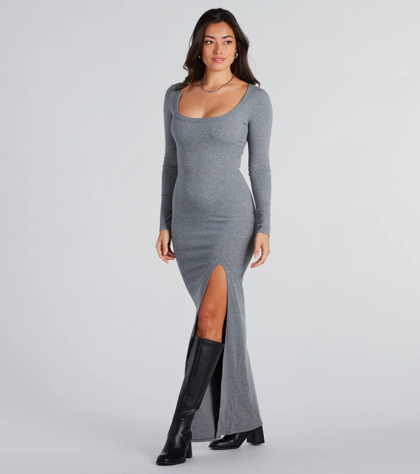 Elevated Vibes Ribbed Knit High Slit Maxi Dress - Image 4