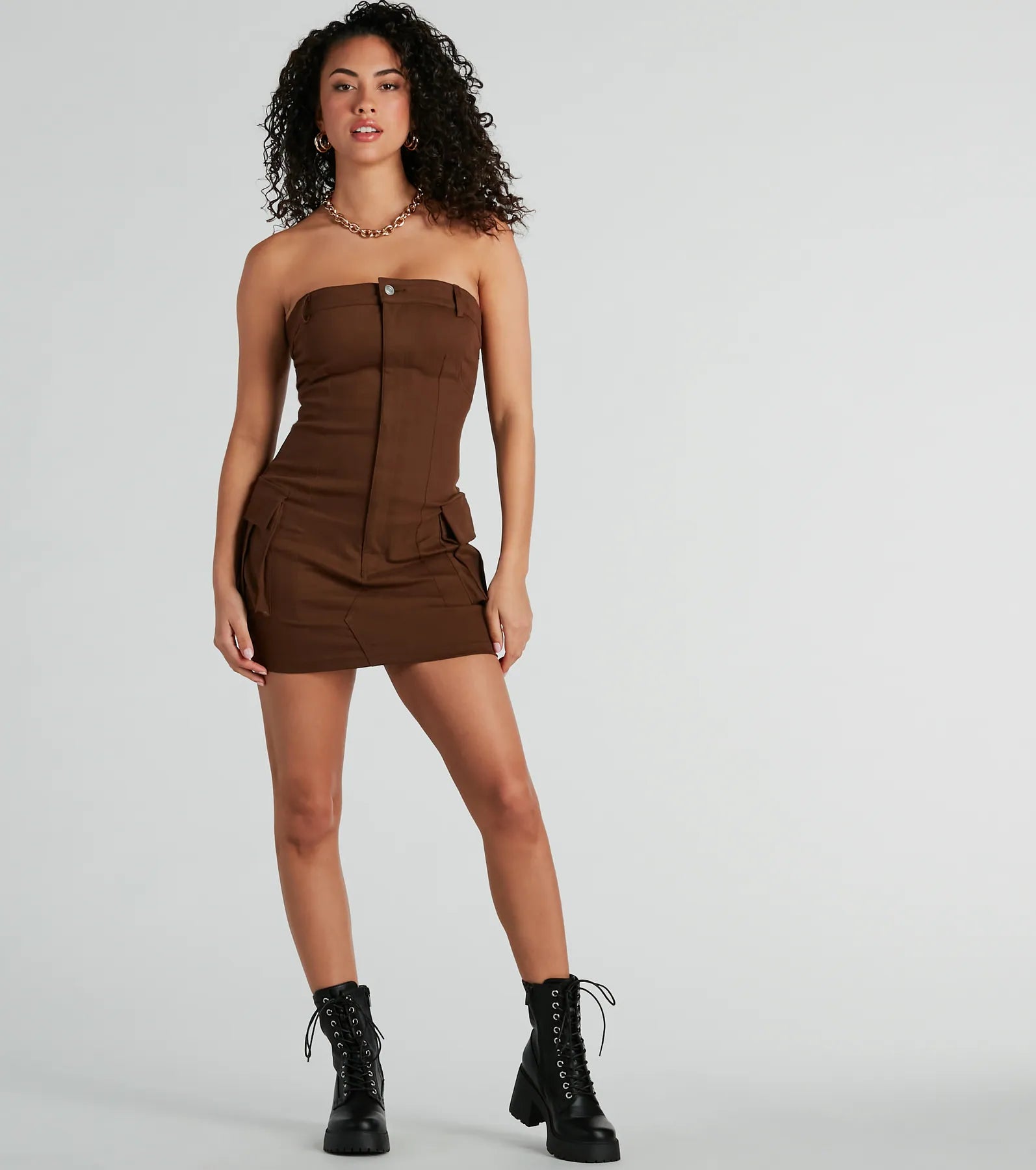 Sensational City Girl Strapless Cargo Mini Dress - Image 3