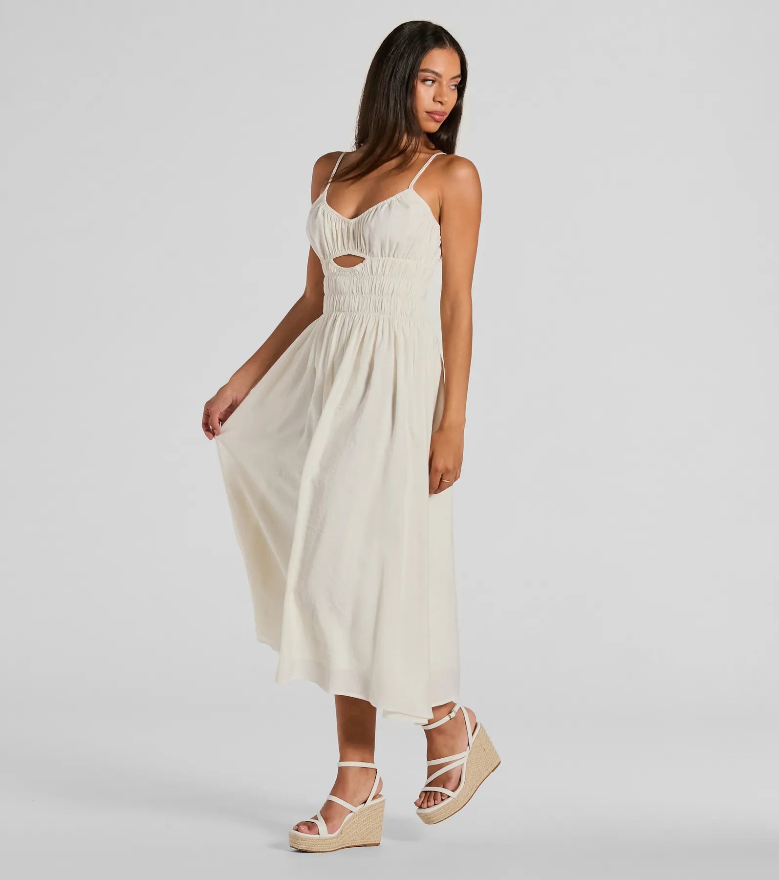 Best Feeling Scoop Neck Cutout A-Line Midi Dress - Image 4