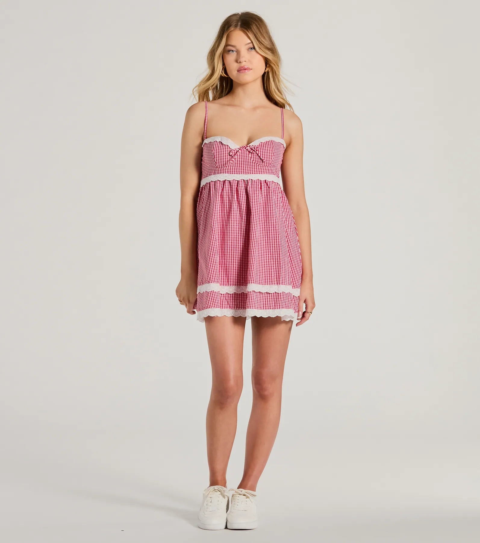 Life's A Picnic Sweetheart Lace Gingham Mini Dress - Image 5