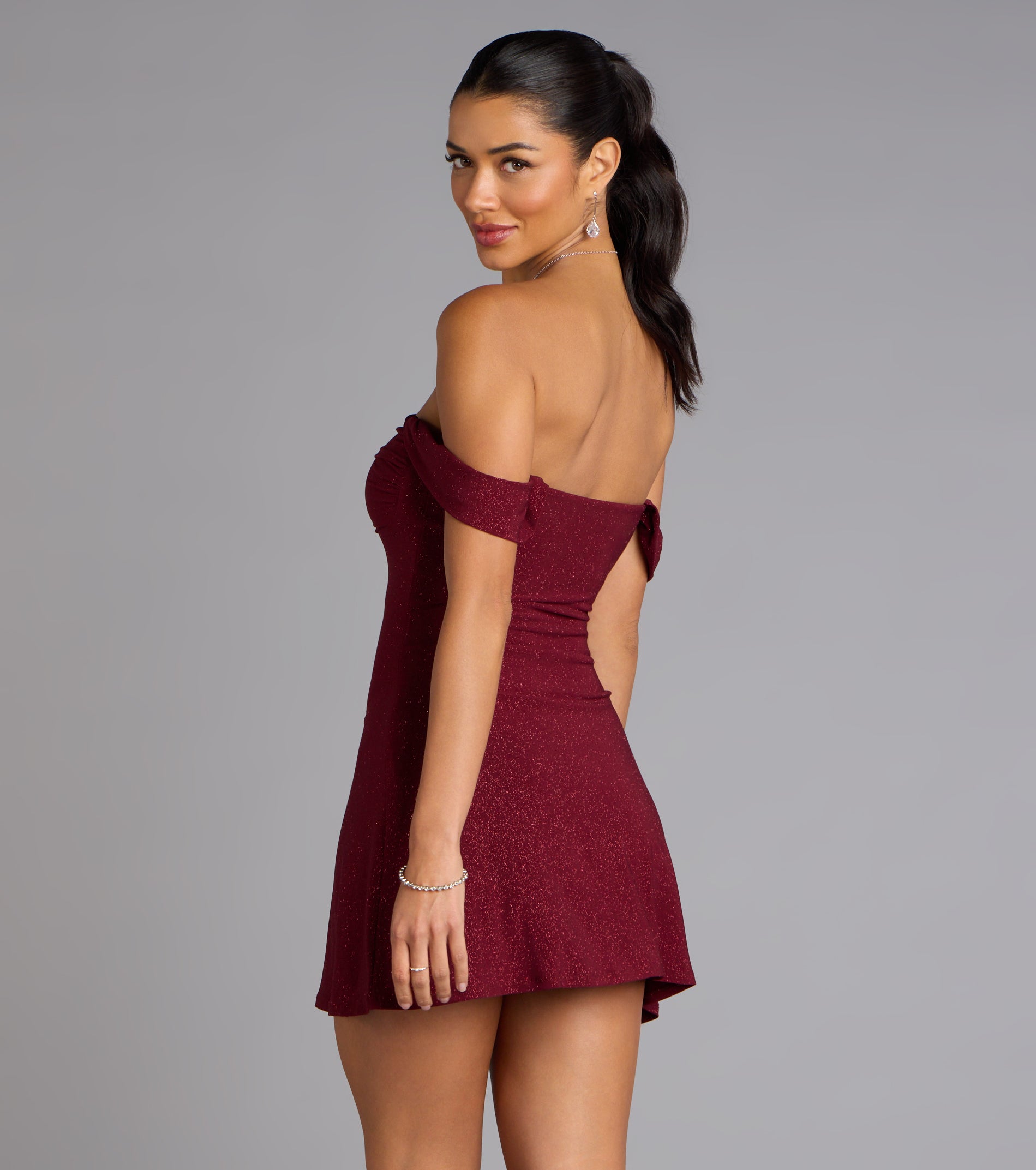 Classic Glitz Glitter Knit Off-The-Shoulder Mini Dress - Image 2